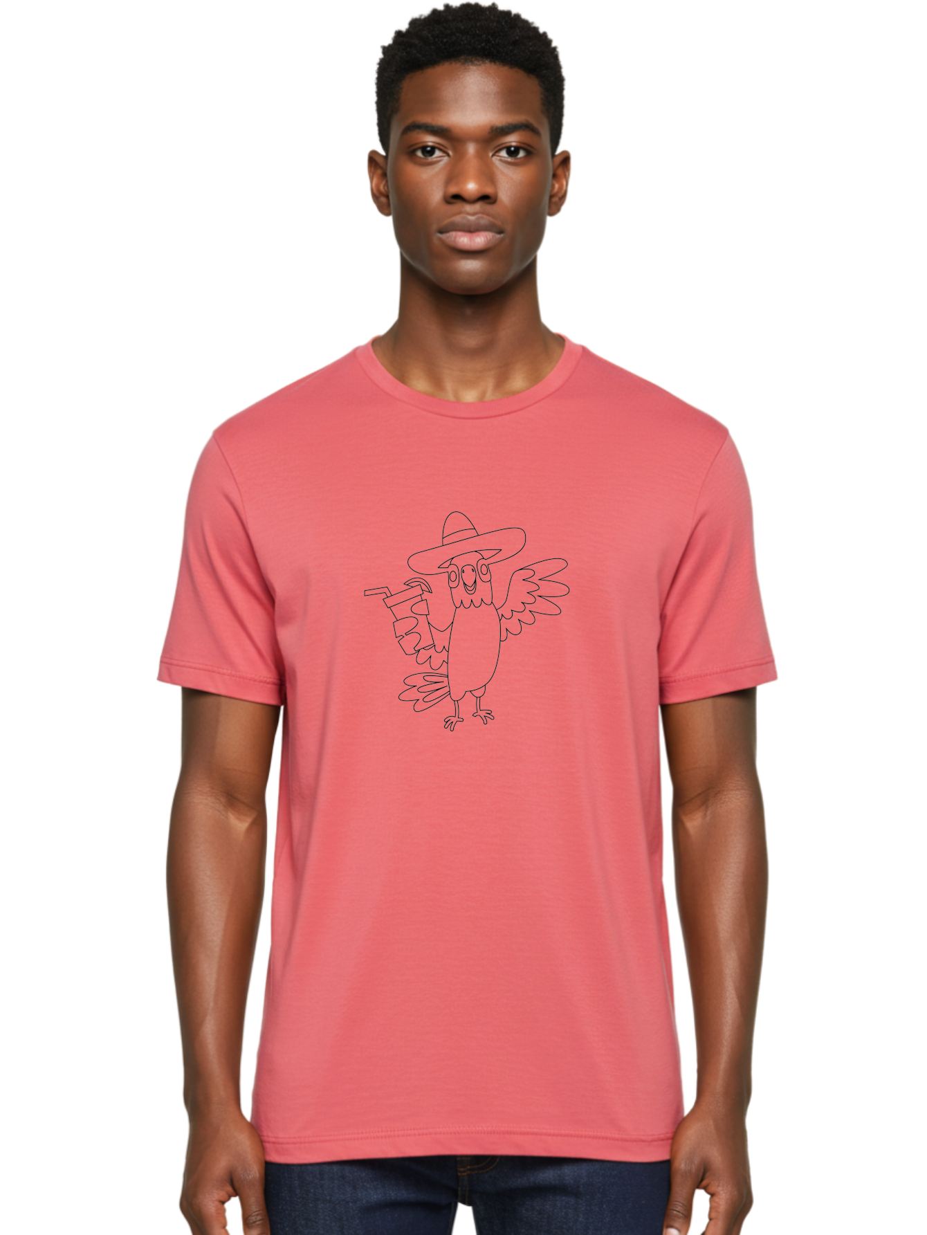 Owl-Drinking-From-A-Cup Men'S Graphic Tee, 100% Cotton, Comfortable Casual Summer Wear, Machine Washable, Cartoon Owl, Owl Wearing Hat, Funny Animal, Drink With Straw, Owl Illustration, Simple Line Art, Whimsical Character, Humorous Design, Aab842