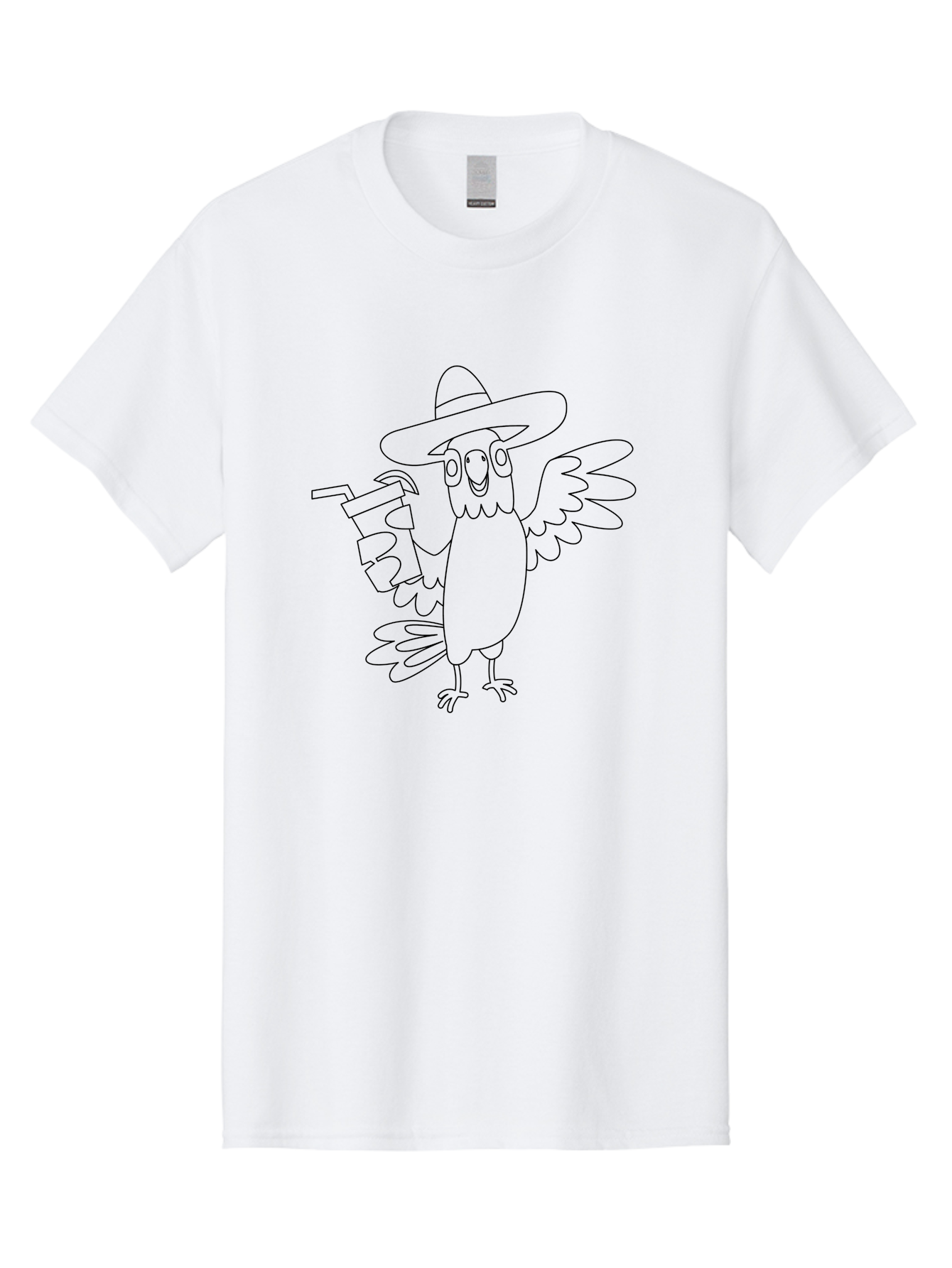 Owl-Drinking Men'S Graphic Tee, 100% Cotton, Comfortable Casual Summer Wear, Machine Washable, Funny Crow, Crow Illustration, Cartoonish Style, Character Design, Quirky Art, Bird With Hat, Drink In Hand, Whimsical, Stylized Art Aab843