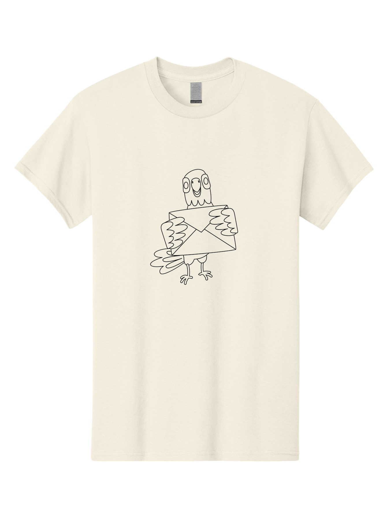 Owl-Holding-Envelope Men'S Graphic Tee, 100% Cotton, Comfortable Casual Summer Wear, Machine Washable, Cartoon Parrot, Envelope Delivery, Happy Bird, Quirky Illustration, Mail Service, Funny Animal, Simple Design, Cute Character, Aab844