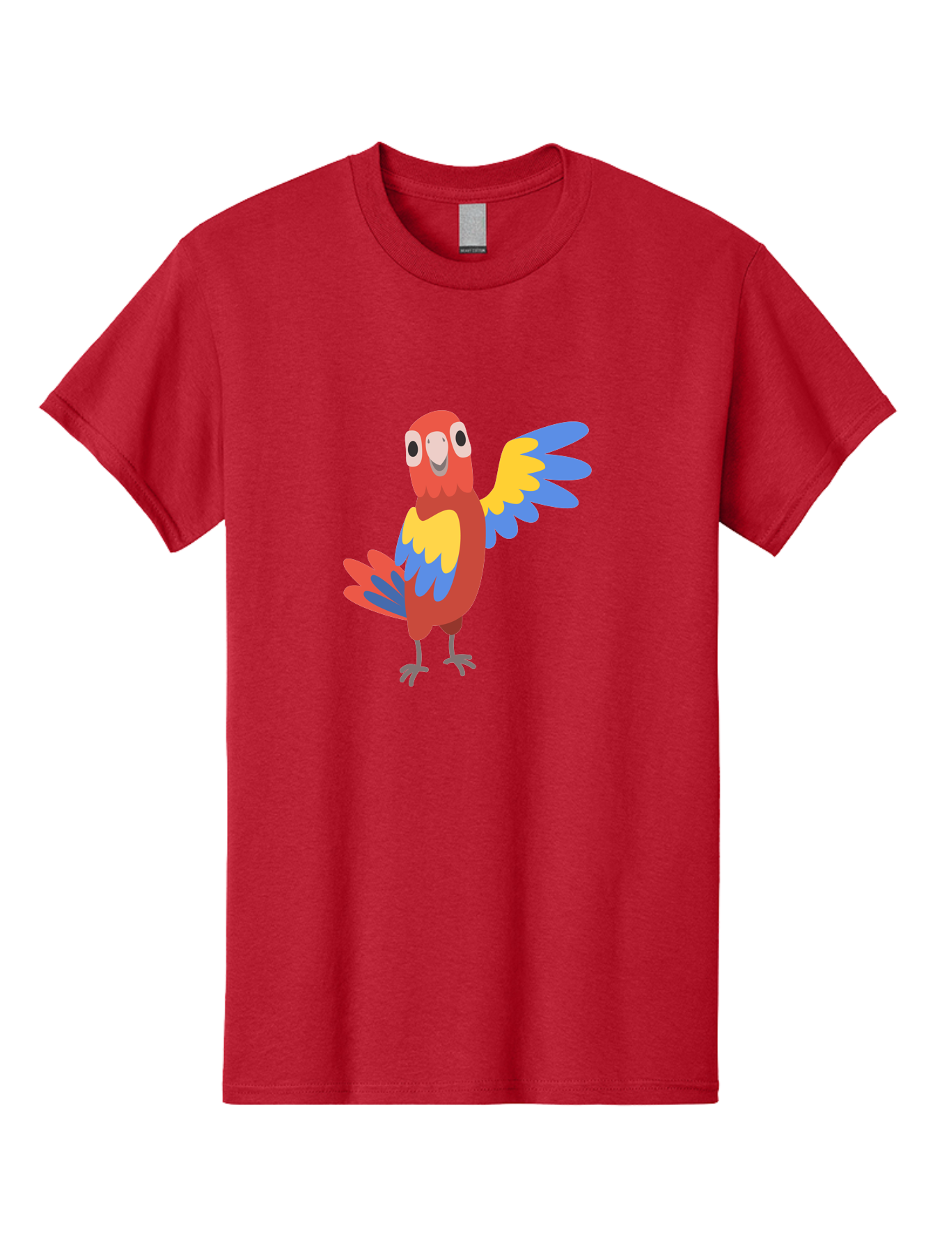Parrot-1 Men'S Graphic Tee, 100% Cotton, Comfortable Casual Summer Wear, Machine Washable, Colorful Parrot, Cartoon Bird, Vibrant Red, Yellow, Blue Hues, Playful Wings, Happy Expression, Animated Character, Whimsical Design, Quirky Style Aab847