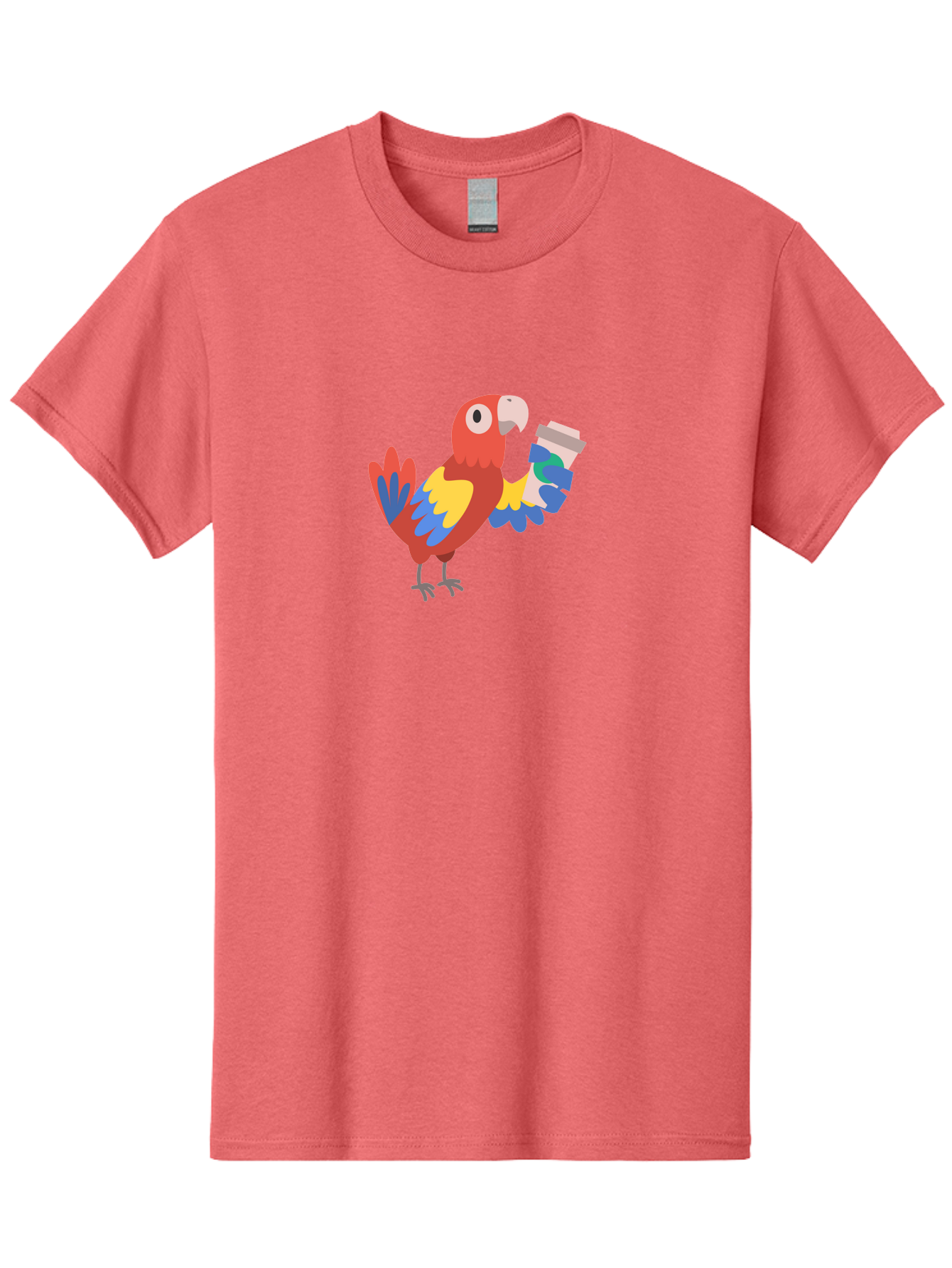 Parrot-2 Men'S Graphic Tee, 100% Cotton, Comfortable Casual Summer Wear, Machine Washable, Colorful Parrot, Cartoon Bird, Coffee Cup, Vibrant Feathers, Playful Illustration, Tropical Bird, Coffee Love, Exotic Pet Aab850