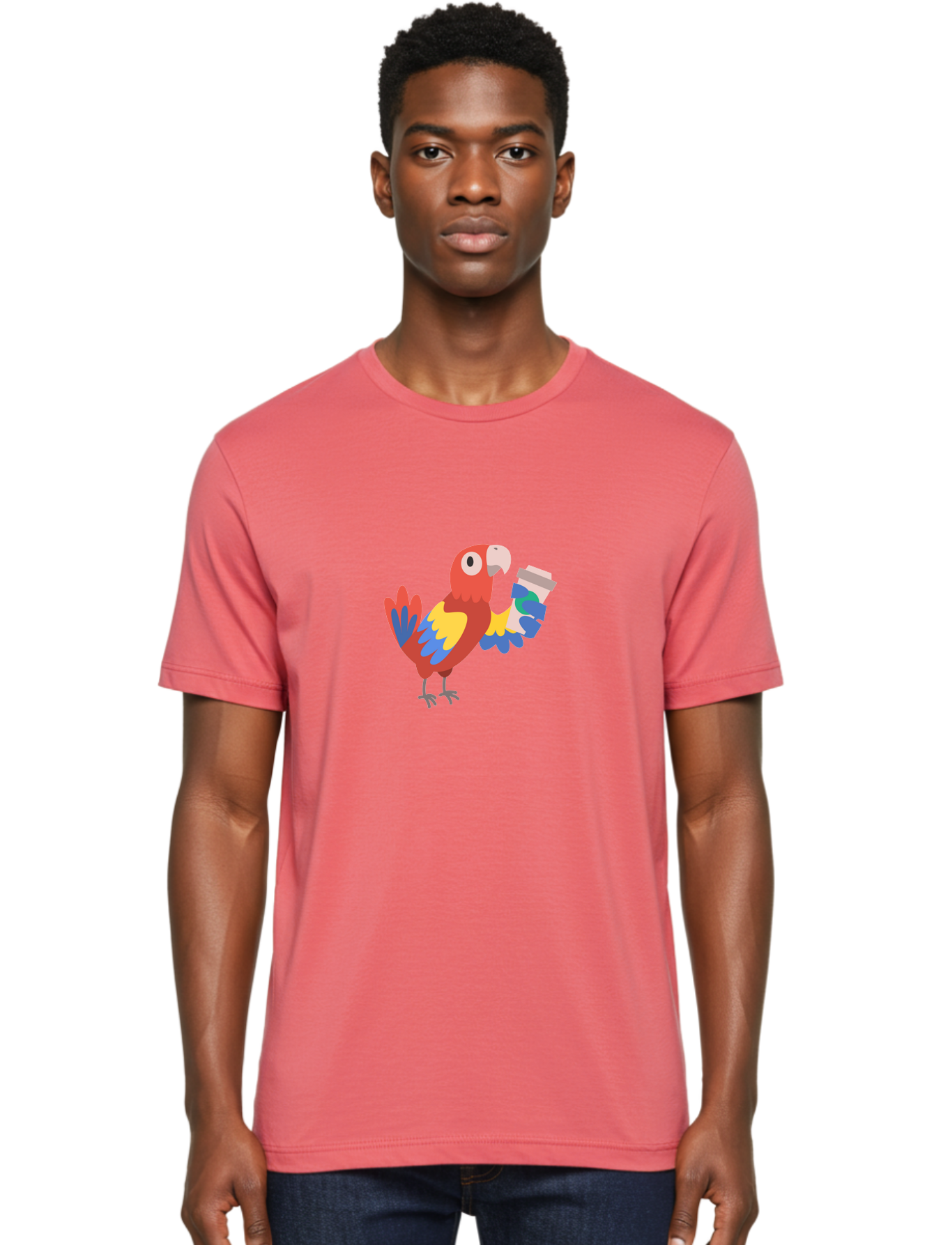 Parrot-2 Men'S Graphic Tee, 100% Cotton, Comfortable Casual Summer Wear, Machine Washable, Colorful Parrot, Cartoon Bird, Coffee Cup, Vibrant Feathers, Playful Illustration, Tropical Bird, Coffee Love, Exotic Pet Aab850