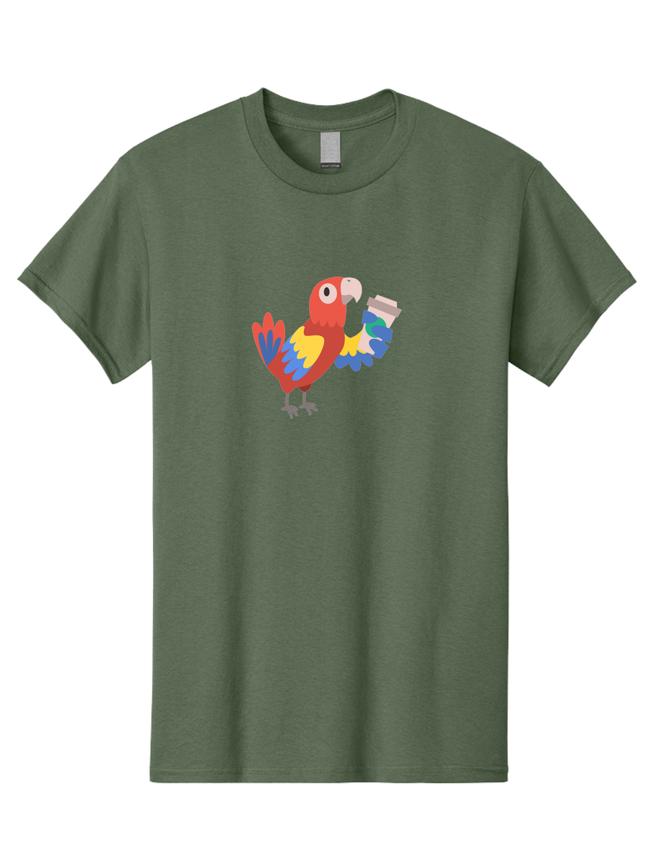 Parrot-2 Men'S Graphic Tee, 100% Cotton, Comfortable Casual Summer Wear, Machine Washable, Colorful Parrot, Cartoon Bird, Coffee Cup, Vibrant Feathers, Playful Illustration, Tropical Bird, Coffee Love, Exotic Pet Aab850