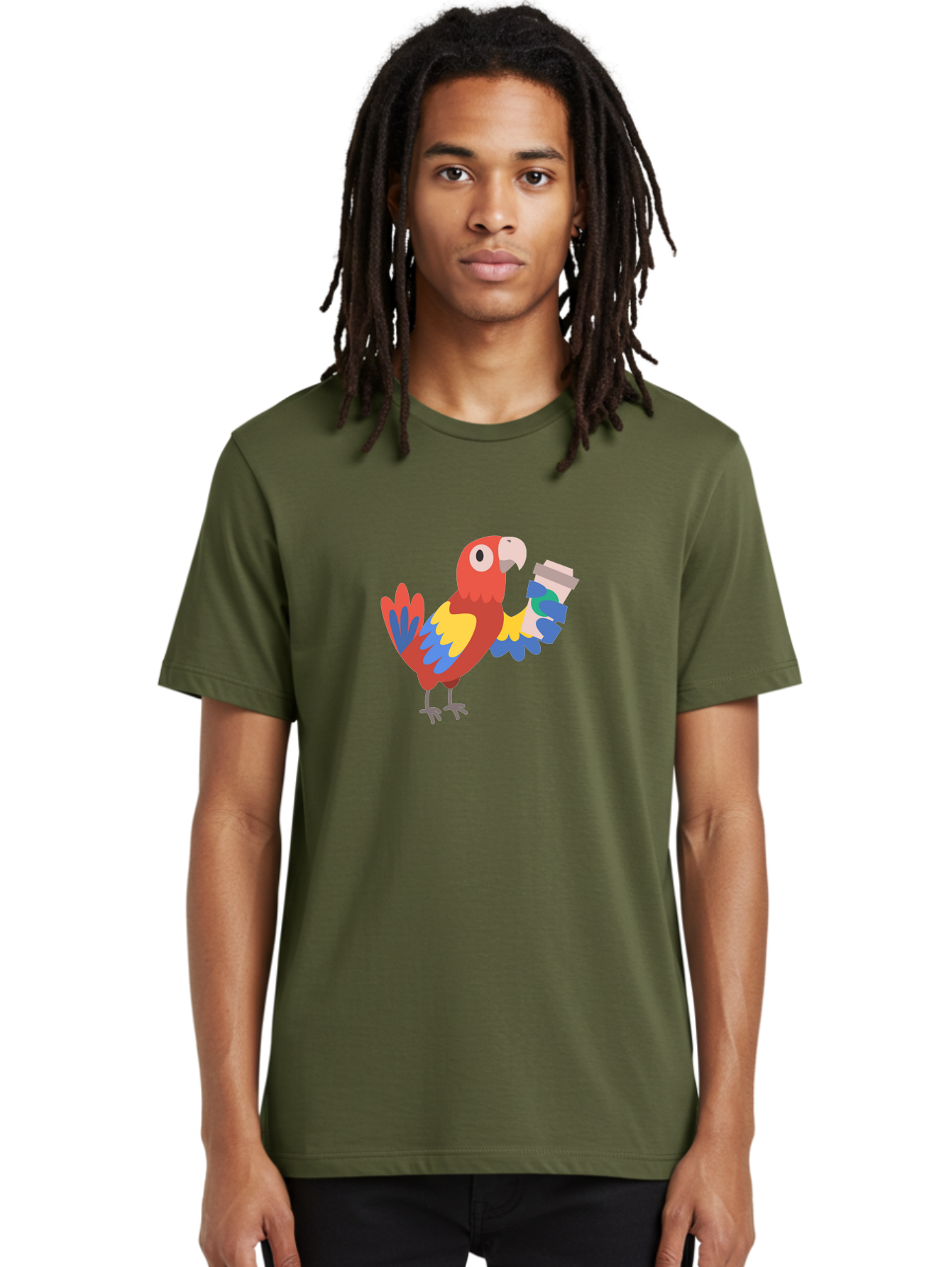 Parrot-2 Men'S Graphic Tee, 100% Cotton, Comfortable Casual Summer Wear, Machine Washable, Colorful Parrot, Cartoon Bird, Coffee Cup, Vibrant Feathers, Playful Illustration, Tropical Bird, Coffee Love, Exotic Pet Aab850