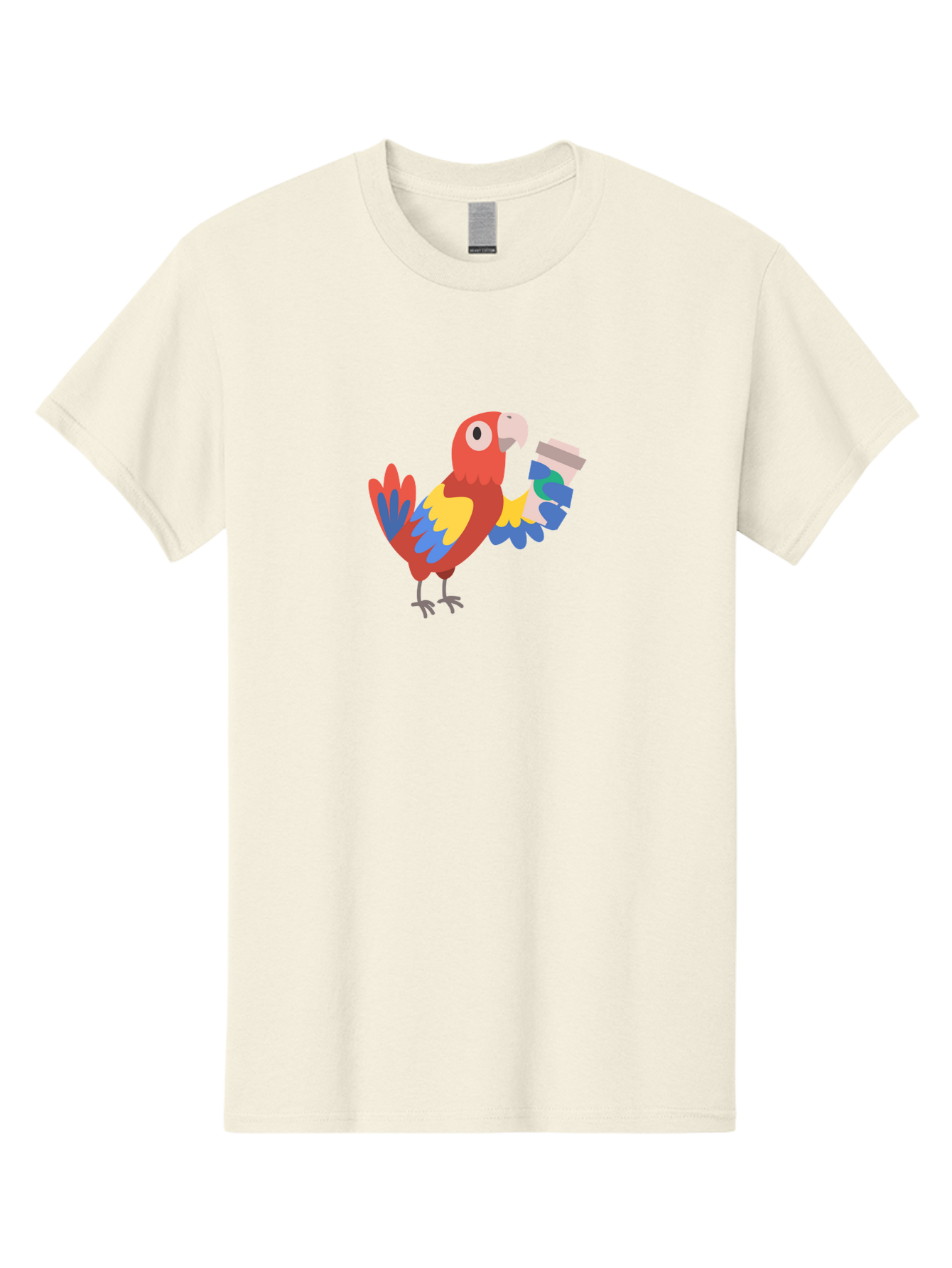 Parrot-2 Men'S Graphic Tee, 100% Cotton, Comfortable Casual Summer Wear, Machine Washable, Colorful Parrot, Cartoon Bird, Coffee Cup, Vibrant Feathers, Playful Illustration, Tropical Bird, Coffee Love, Exotic Pet Aab850