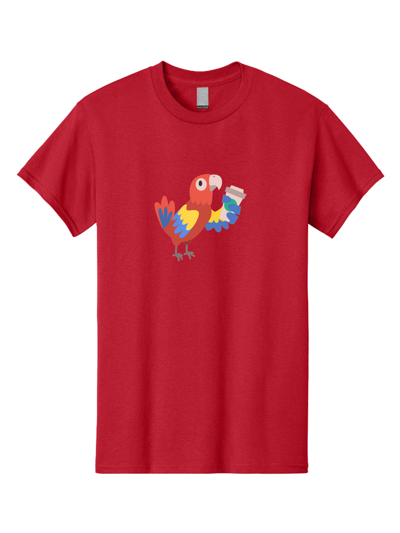 Parrot-2 Men'S Graphic Tee, 100% Cotton, Comfortable Casual Summer Wear, Machine Washable, Colorful Parrot, Cartoon Bird, Coffee Cup, Vibrant Feathers, Playful Illustration, Tropical Bird, Coffee Love, Exotic Pet Aab850