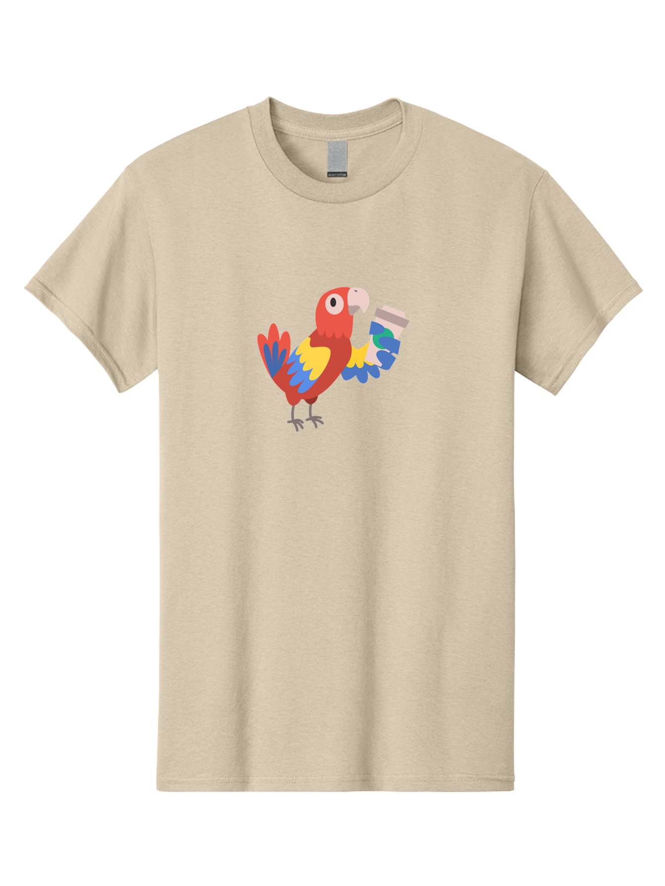 Parrot-2 Men'S Graphic Tee, 100% Cotton, Comfortable Casual Summer Wear, Machine Washable, Colorful Parrot, Cartoon Bird, Coffee Cup, Vibrant Feathers, Playful Illustration, Tropical Bird, Coffee Love, Exotic Pet Aab850