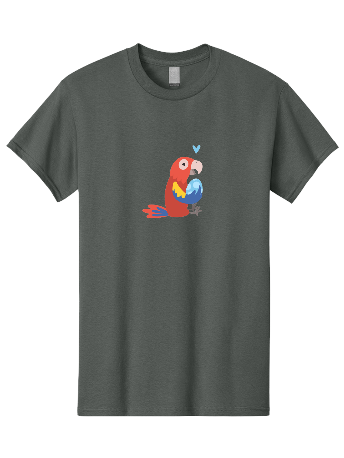 Parrot-3 Men'S Graphic Tee, 100% Cotton, Comfortable Casual Summer Wear, Machine Washable, Colorful Parrot, Red Bird, Blue Wings, Yellow Feathers, Cartoon Character, Heart Above Head, Vibrant Colors, Cute Animal, Tropical Bird, Parrot Love Aab851