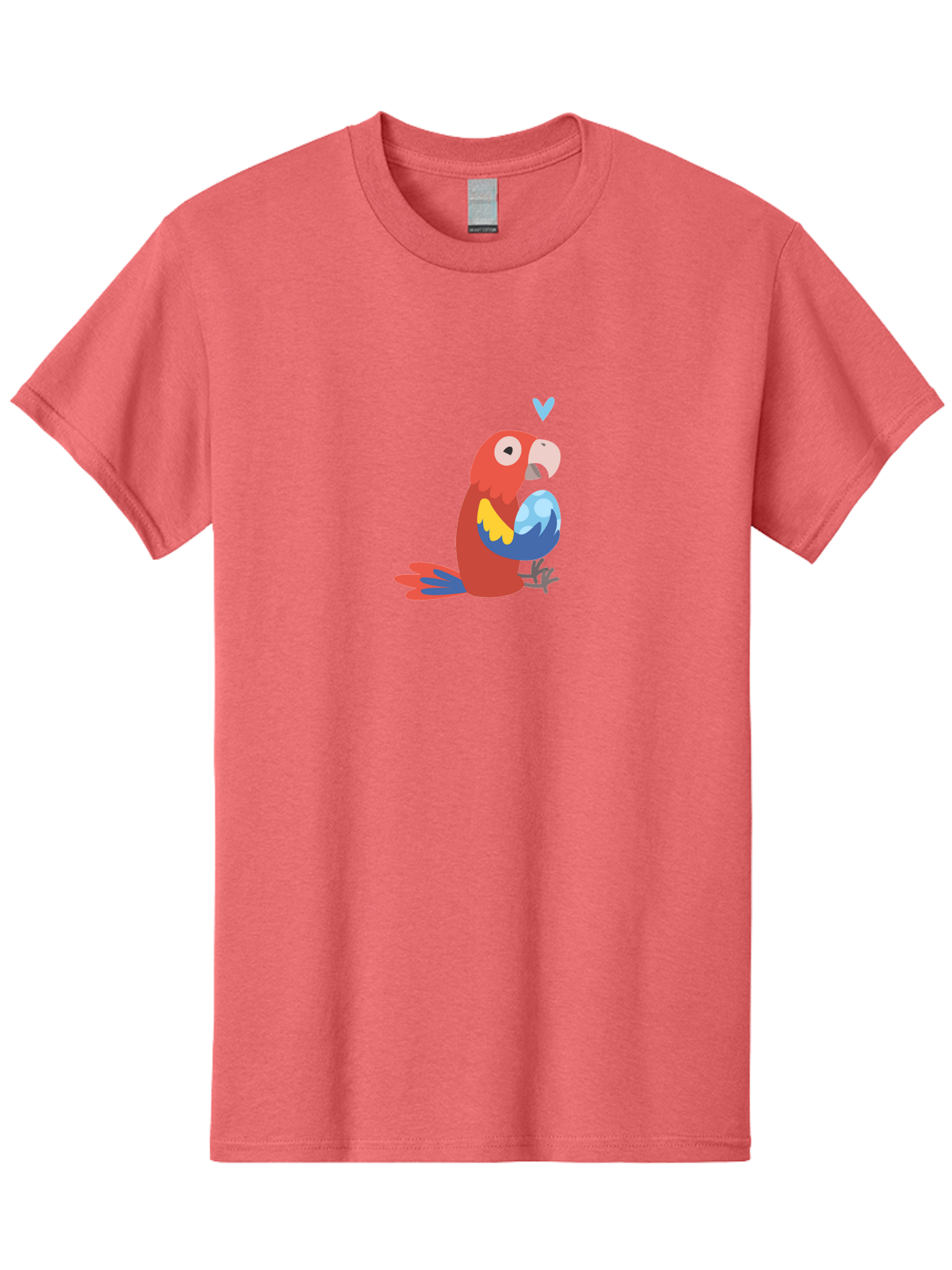 Parrot-3 Men'S Graphic Tee, 100% Cotton, Comfortable Casual Summer Wear, Machine Washable, Colorful Parrot, Red Bird, Blue Wings, Yellow Feathers, Cartoon Character, Heart Above Head, Vibrant Colors, Cute Animal, Tropical Bird, Parrot Love Aab851