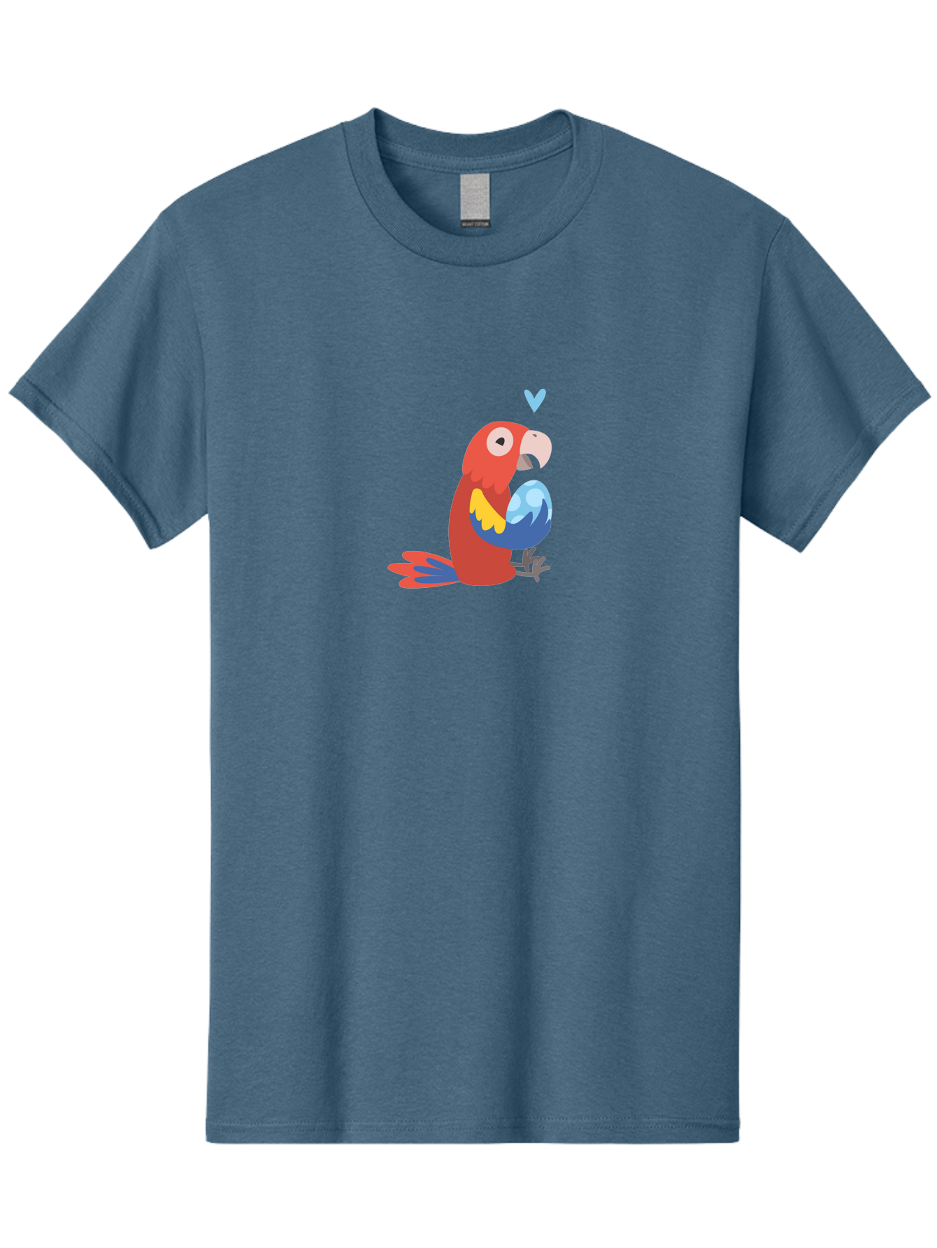 Parrot-3 Men'S Graphic Tee, 100% Cotton, Comfortable Casual Summer Wear, Machine Washable, Colorful Parrot, Red Bird, Blue Wings, Yellow Feathers, Cartoon Character, Heart Above Head, Vibrant Colors, Cute Animal, Tropical Bird, Parrot Love Aab851