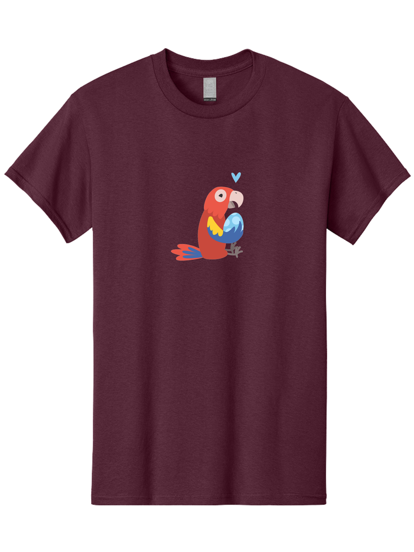 Parrot-3 Men'S Graphic Tee, 100% Cotton, Comfortable Casual Summer Wear, Machine Washable, Colorful Parrot, Red Bird, Blue Wings, Yellow Feathers, Cartoon Character, Heart Above Head, Vibrant Colors, Cute Animal, Tropical Bird, Parrot Love Aab851
