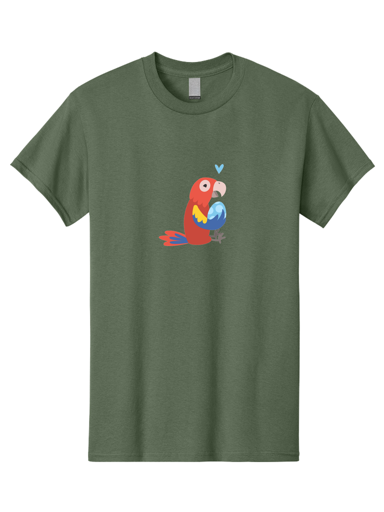 Parrot-3 Men'S Graphic Tee, 100% Cotton, Comfortable Casual Summer Wear, Machine Washable, Colorful Parrot, Red Bird, Blue Wings, Yellow Feathers, Cartoon Character, Heart Above Head, Vibrant Colors, Cute Animal, Tropical Bird, Parrot Love Aab851