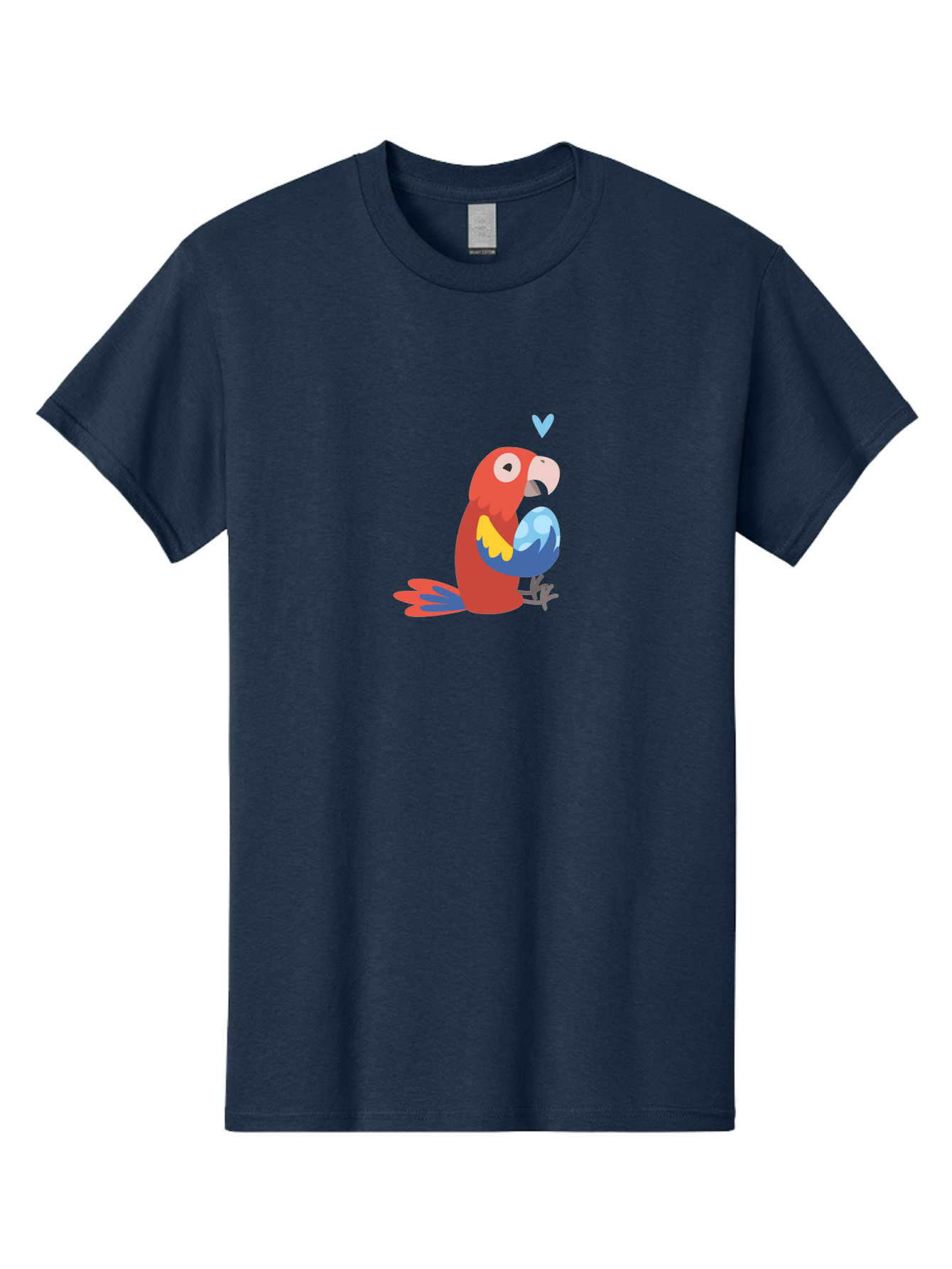 Parrot-3 Men'S Graphic Tee, 100% Cotton, Comfortable Casual Summer Wear, Machine Washable, Colorful Parrot, Red Bird, Blue Wings, Yellow Feathers, Cartoon Character, Heart Above Head, Vibrant Colors, Cute Animal, Tropical Bird, Parrot Love Aab851