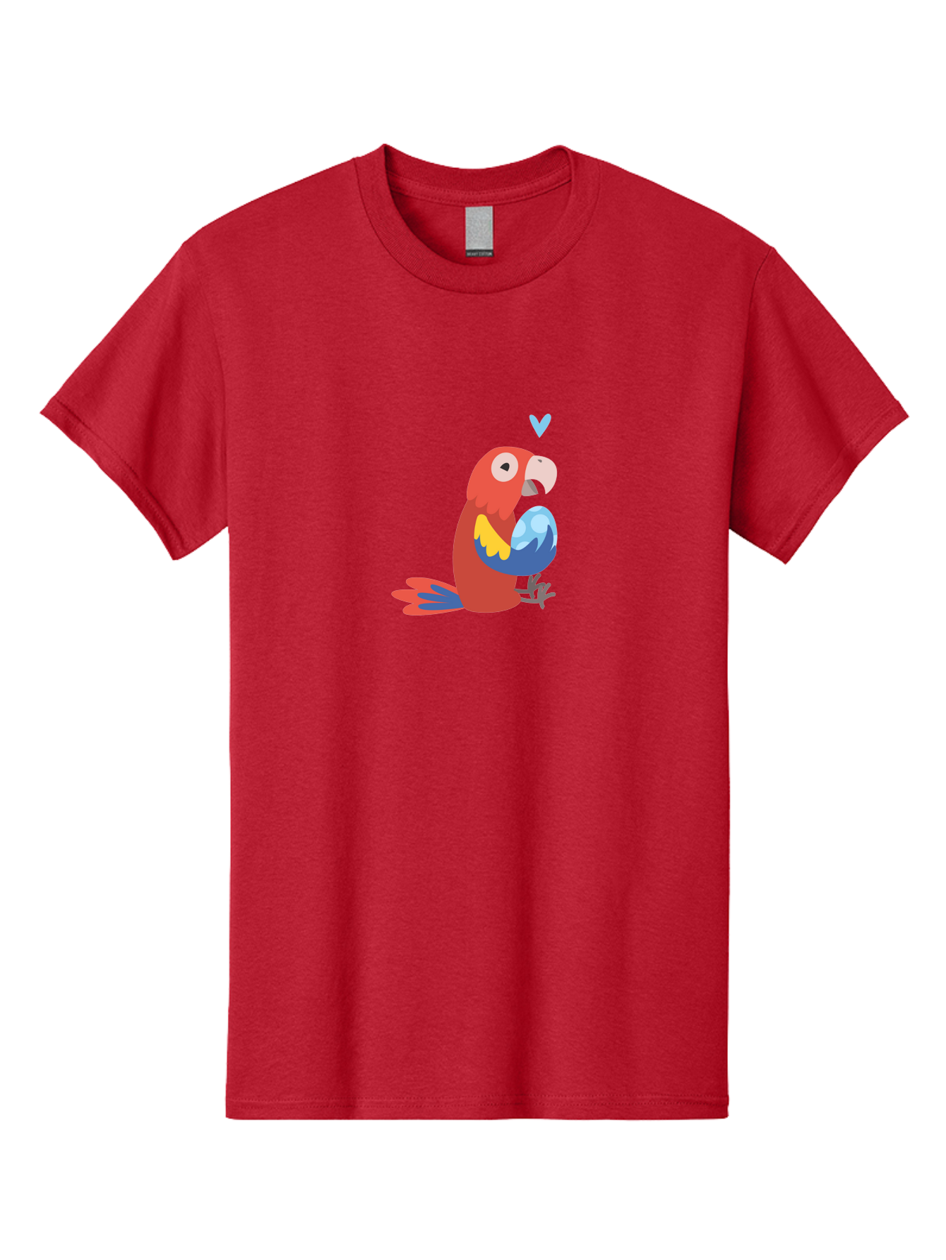 Parrot-3 Men'S Graphic Tee, 100% Cotton, Comfortable Casual Summer Wear, Machine Washable, Colorful Parrot, Red Bird, Blue Wings, Yellow Feathers, Cartoon Character, Heart Above Head, Vibrant Colors, Cute Animal, Tropical Bird, Parrot Love Aab851
