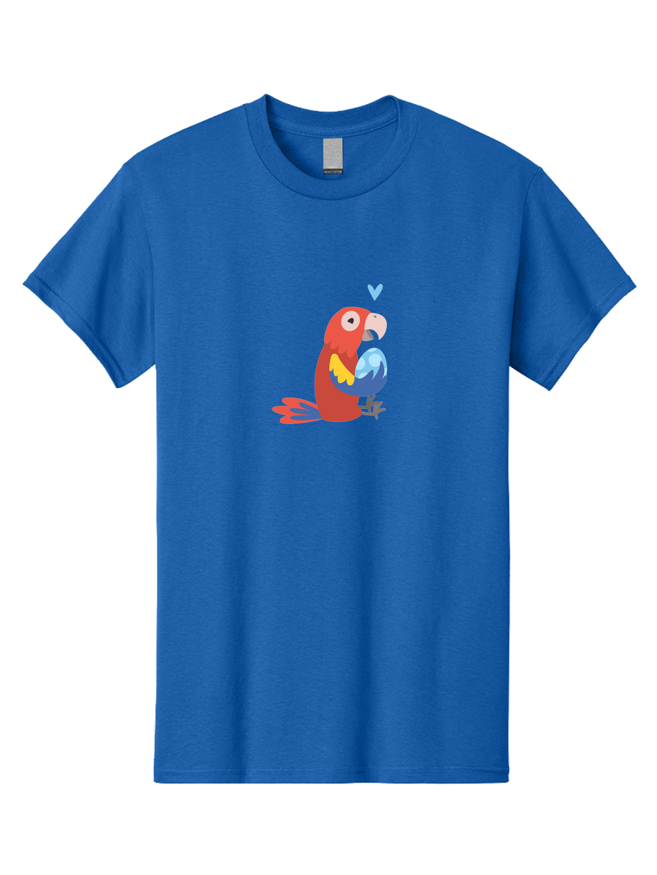 Parrot-3 Men'S Graphic Tee, 100% Cotton, Comfortable Casual Summer Wear, Machine Washable, Colorful Parrot, Red Bird, Blue Wings, Yellow Feathers, Cartoon Character, Heart Above Head, Vibrant Colors, Cute Animal, Tropical Bird, Parrot Love Aab851