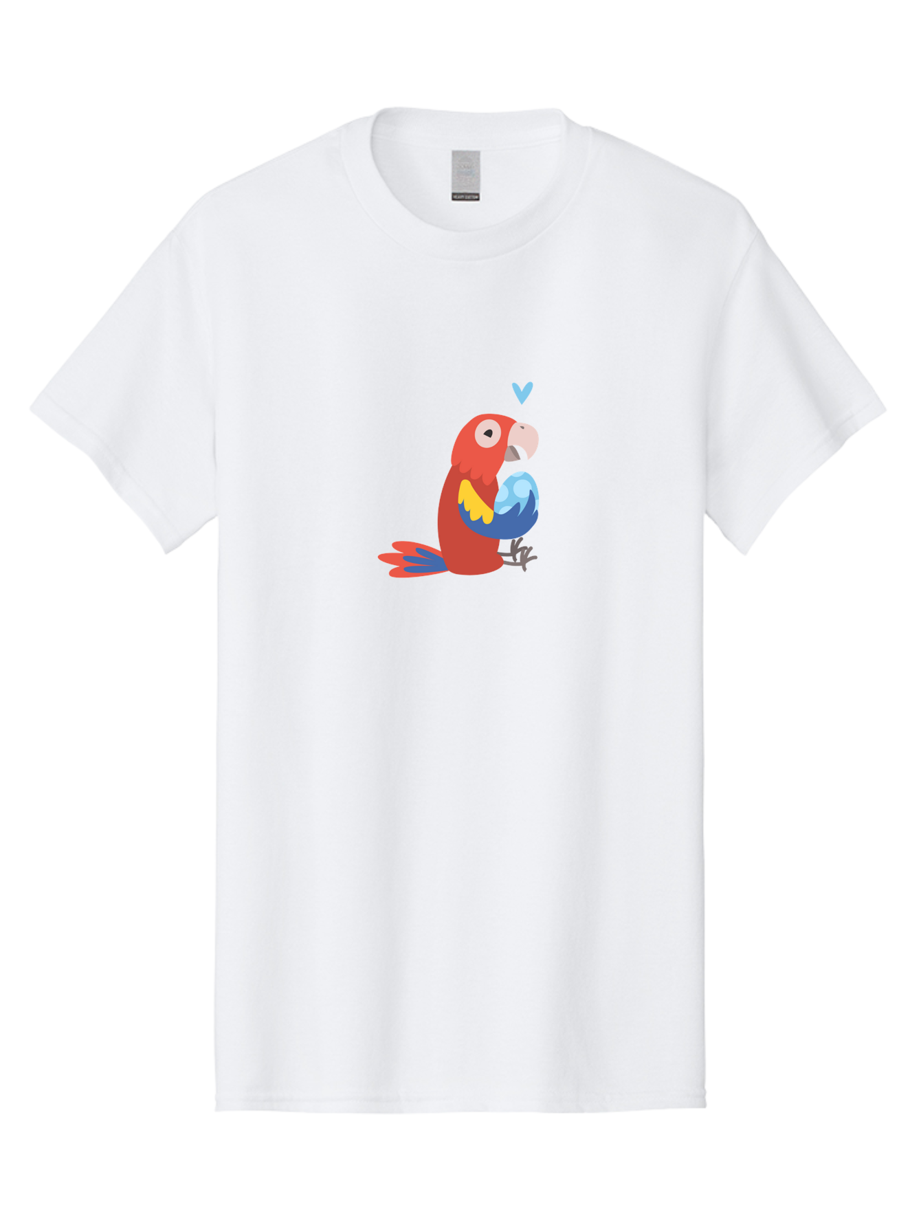 Parrot-3 Men'S Graphic Tee, 100% Cotton, Comfortable Casual Summer Wear, Machine Washable, Colorful Parrot, Red Bird, Blue Wings, Yellow Feathers, Cartoon Character, Heart Above Head, Vibrant Colors, Cute Animal, Tropical Bird, Parrot Love Aab851