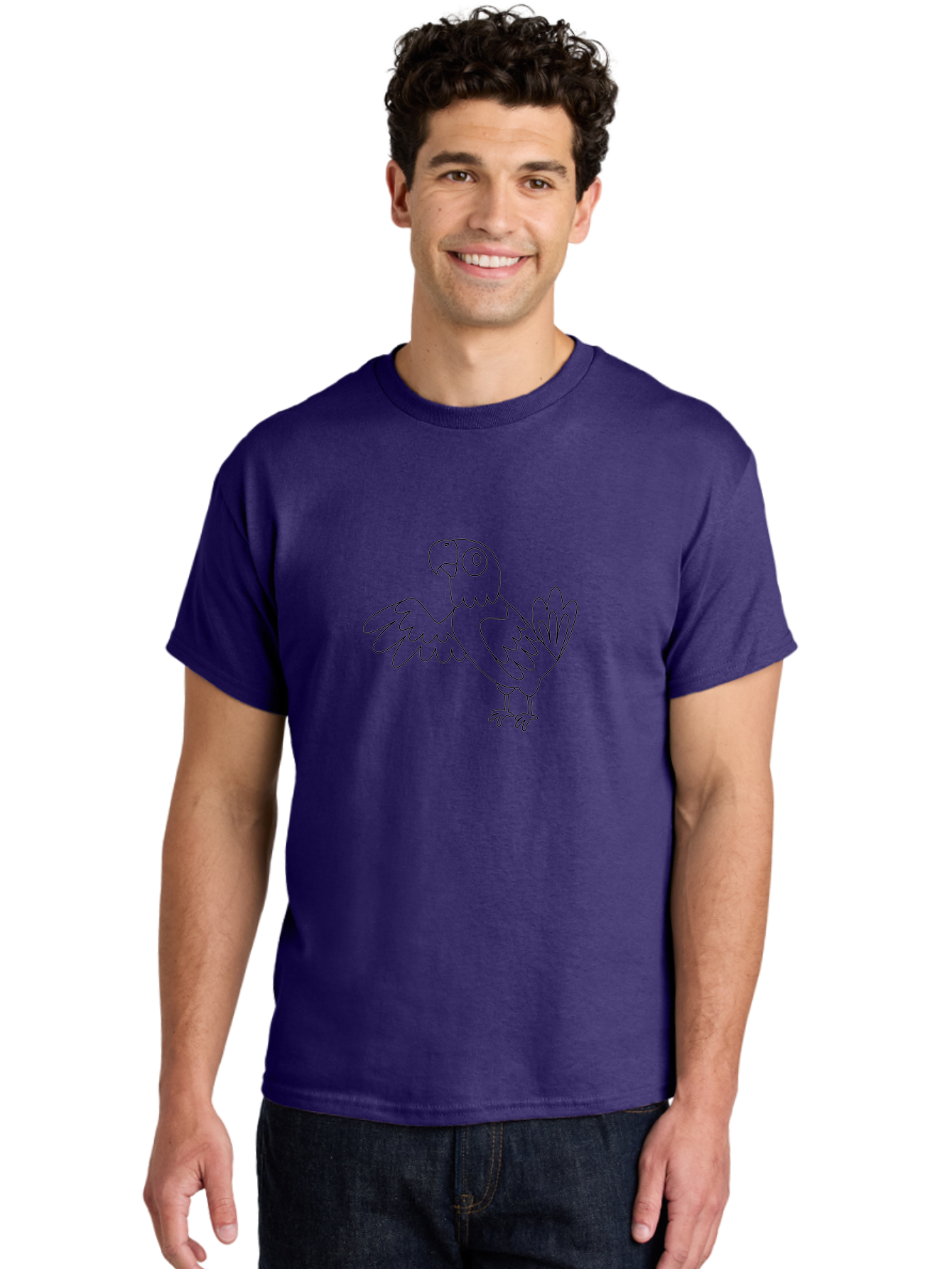 Parrot-4 Men'S Graphic Tee, 100% Cotton, Comfortable Casual Summer Wear, Machine Washable, Line Art Parrot, Simple Illustration, Cartoon Style, Bird Silhouette, Animal Outline, Coloring Page, Minimalist Design, Winged Creature, Aab852