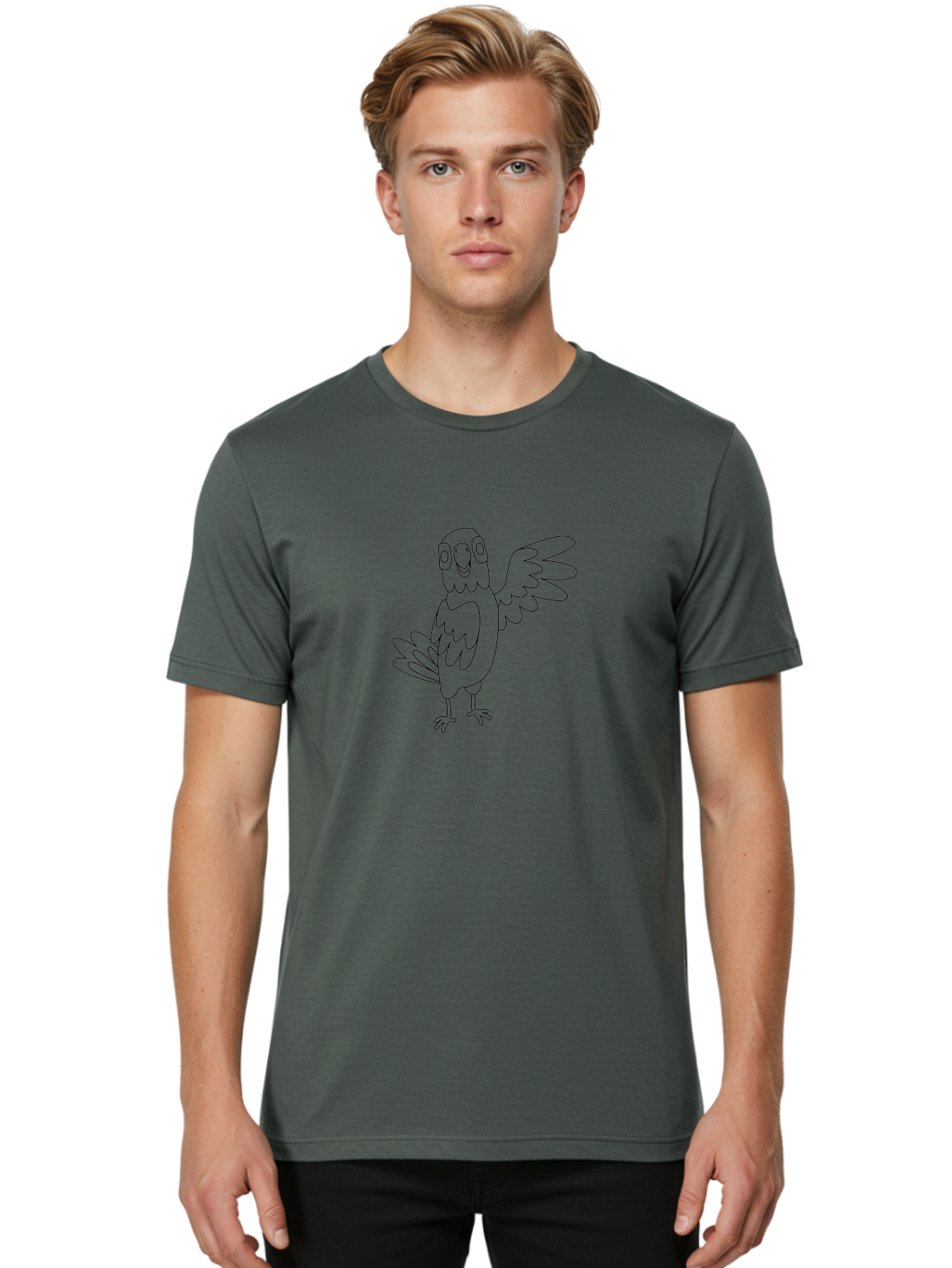 Parrot-7 Men'S Graphic Tee, 100% Cotton, Comfortable Casual Summer Wear, Machine Washable, Cartoon Parrot, Simple Drawing, Bird Illustration, Minimalist Design, Smiling Parrot, Tropical Bird, Winged Creature, Cute Animal, Graphic Icon Aab855