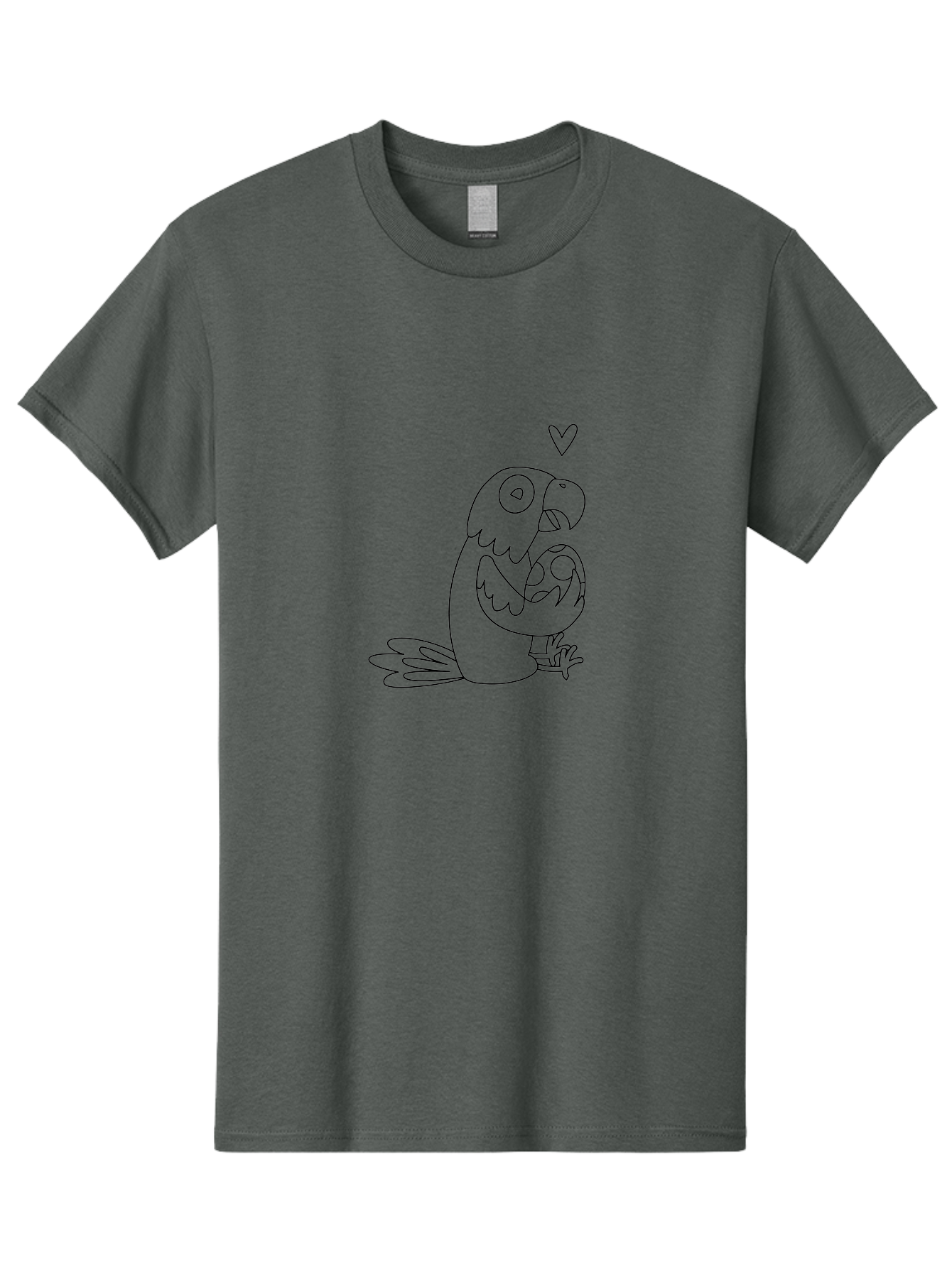 Parrot-And-Heart Men'S Graphic Tee, 100% Cotton, Comfortable Casual Summer Wear, Machine Washable, Parrot Holding Baby Bird, Heart Symbol, Love And Care, Bird'S Nest, Cute Animals, Wildlife Illustration, Simple Line Art Aab858