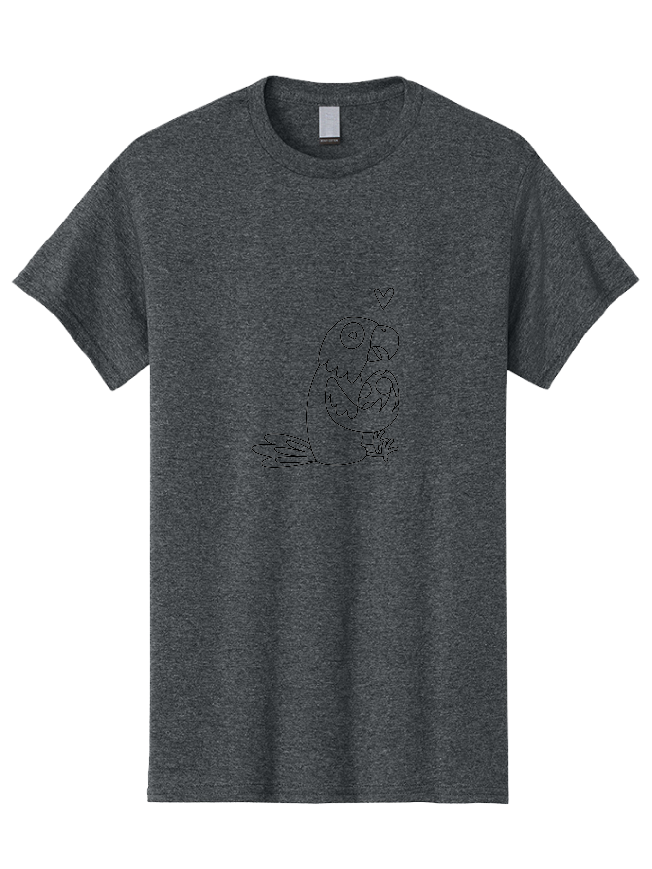 Parrot-And-Heart Men'S Graphic Tee, 100% Cotton, Comfortable Casual Summer Wear, Machine Washable, Parrot Holding Baby Bird, Heart Symbol, Love And Care, Bird'S Nest, Cute Animals, Wildlife Illustration, Simple Line Art Aab858