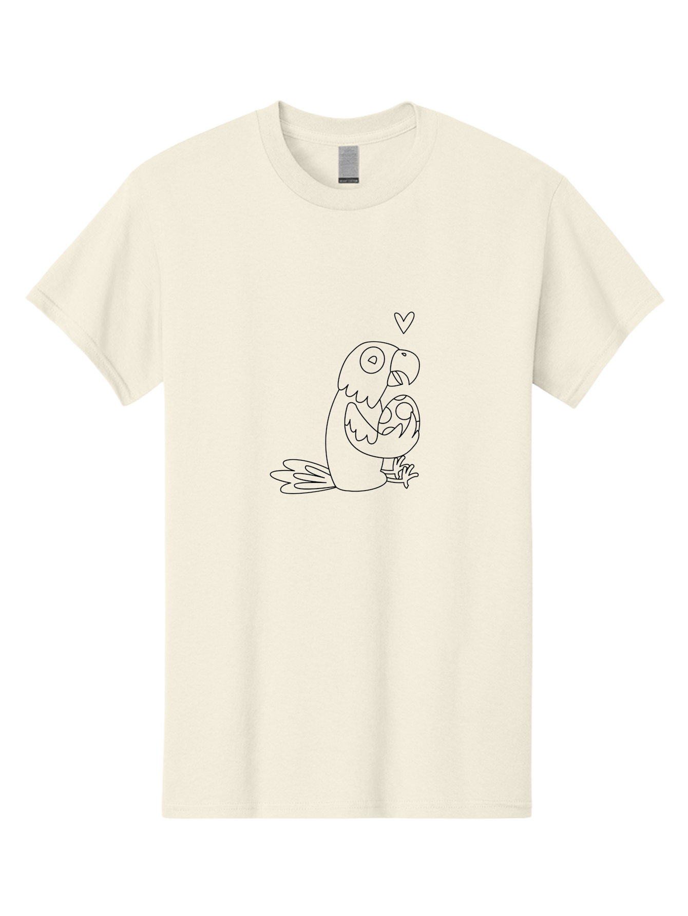 Parrot-And-Heart Men'S Graphic Tee, 100% Cotton, Comfortable Casual Summer Wear, Machine Washable, Parrot Holding Baby Bird, Heart Symbol, Love And Care, Bird'S Nest, Cute Animals, Wildlife Illustration, Simple Line Art Aab858