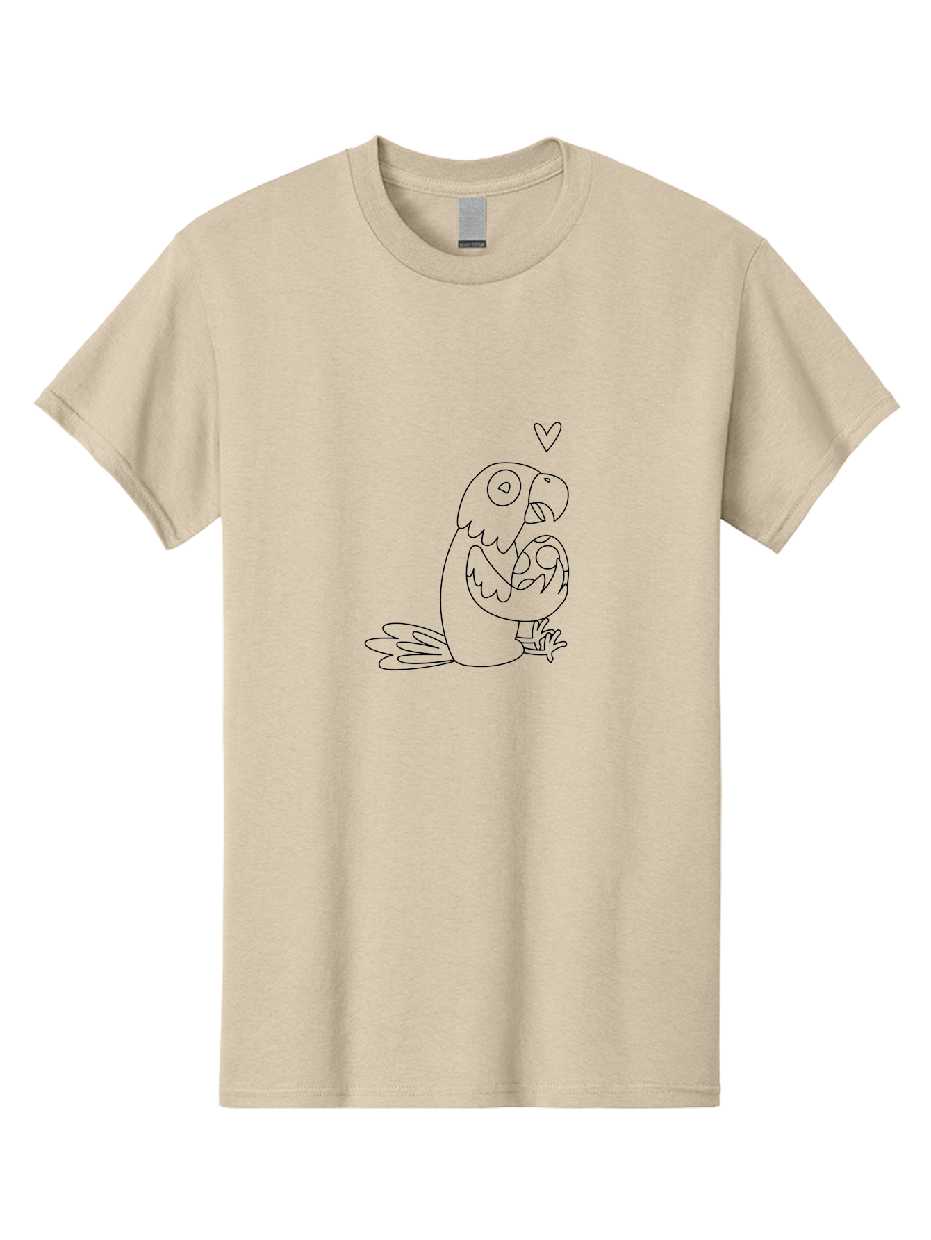 Parrot-And-Heart Men'S Graphic Tee, 100% Cotton, Comfortable Casual Summer Wear, Machine Washable, Parrot Holding Baby Bird, Heart Symbol, Love And Care, Bird'S Nest, Cute Animals, Wildlife Illustration, Simple Line Art Aab858