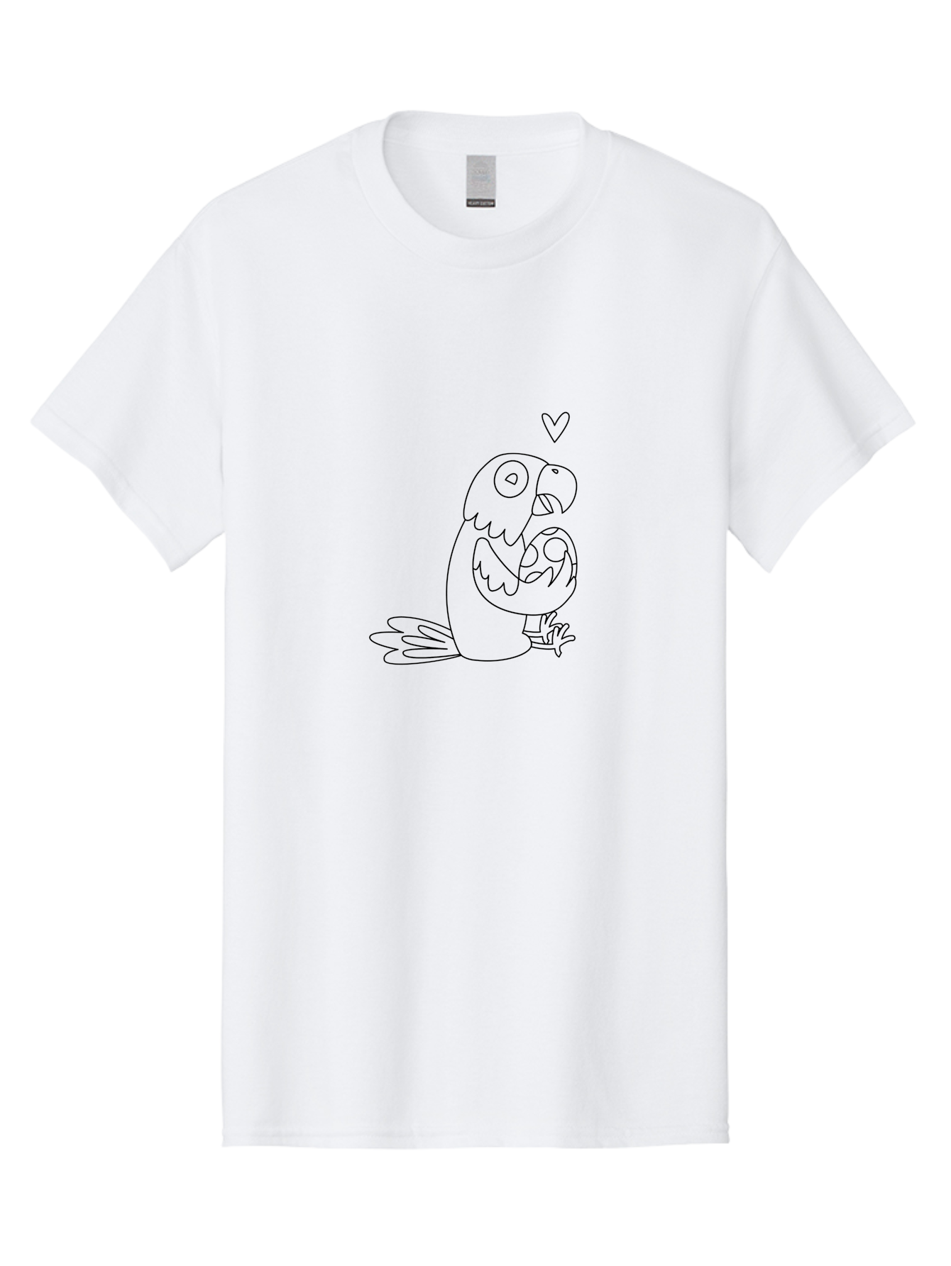 Parrot-And-Heart Men'S Graphic Tee, 100% Cotton, Comfortable Casual Summer Wear, Machine Washable, Parrot Holding Baby Bird, Heart Symbol, Love And Care, Bird'S Nest, Cute Animals, Wildlife Illustration, Simple Line Art Aab858