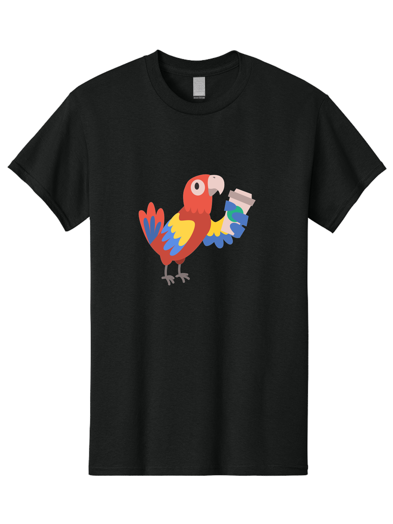 Parrot-Coffee-Cup Men'S Graphic Tee, 100% Cotton, Comfortable Casual Summer Wear, Machine Washable, Parrot Holding Coffee, Cartoon Parrot, Colorful Bird, Coffee Lover, Vibrant Plumage, Cartoon Character, Funny Parrot, Coffee Break, Aab859