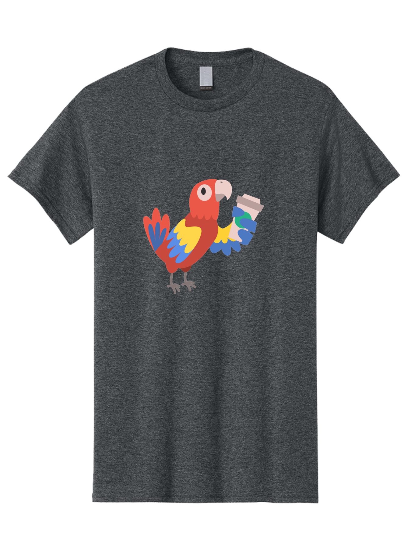 Parrot-Coffee-Cup Men'S Graphic Tee, 100% Cotton, Comfortable Casual Summer Wear, Machine Washable, Parrot Holding Coffee, Cartoon Parrot, Colorful Bird, Coffee Lover, Vibrant Plumage, Cartoon Character, Funny Parrot, Coffee Break, Aab859