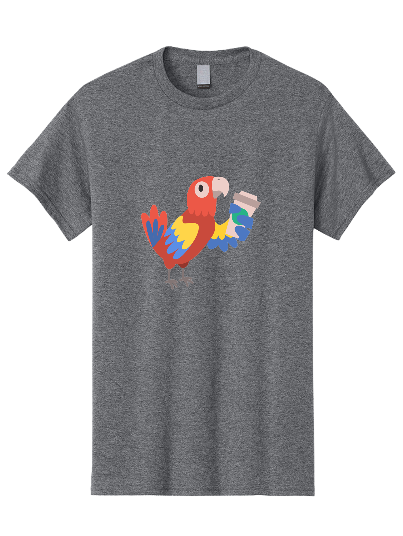 Parrot-Coffee-Cup Men'S Graphic Tee, 100% Cotton, Comfortable Casual Summer Wear, Machine Washable, Parrot Holding Coffee, Cartoon Parrot, Colorful Bird, Coffee Lover, Vibrant Plumage, Cartoon Character, Funny Parrot, Coffee Break, Aab859