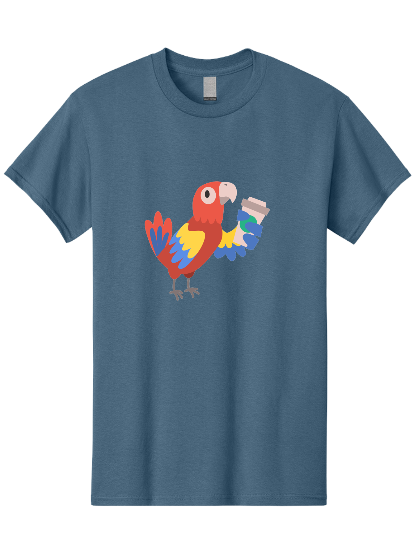 Parrot-Coffee-Cup Men'S Graphic Tee, 100% Cotton, Comfortable Casual Summer Wear, Machine Washable, Parrot Holding Coffee, Cartoon Parrot, Colorful Bird, Coffee Lover, Vibrant Plumage, Cartoon Character, Funny Parrot, Coffee Break, Aab859