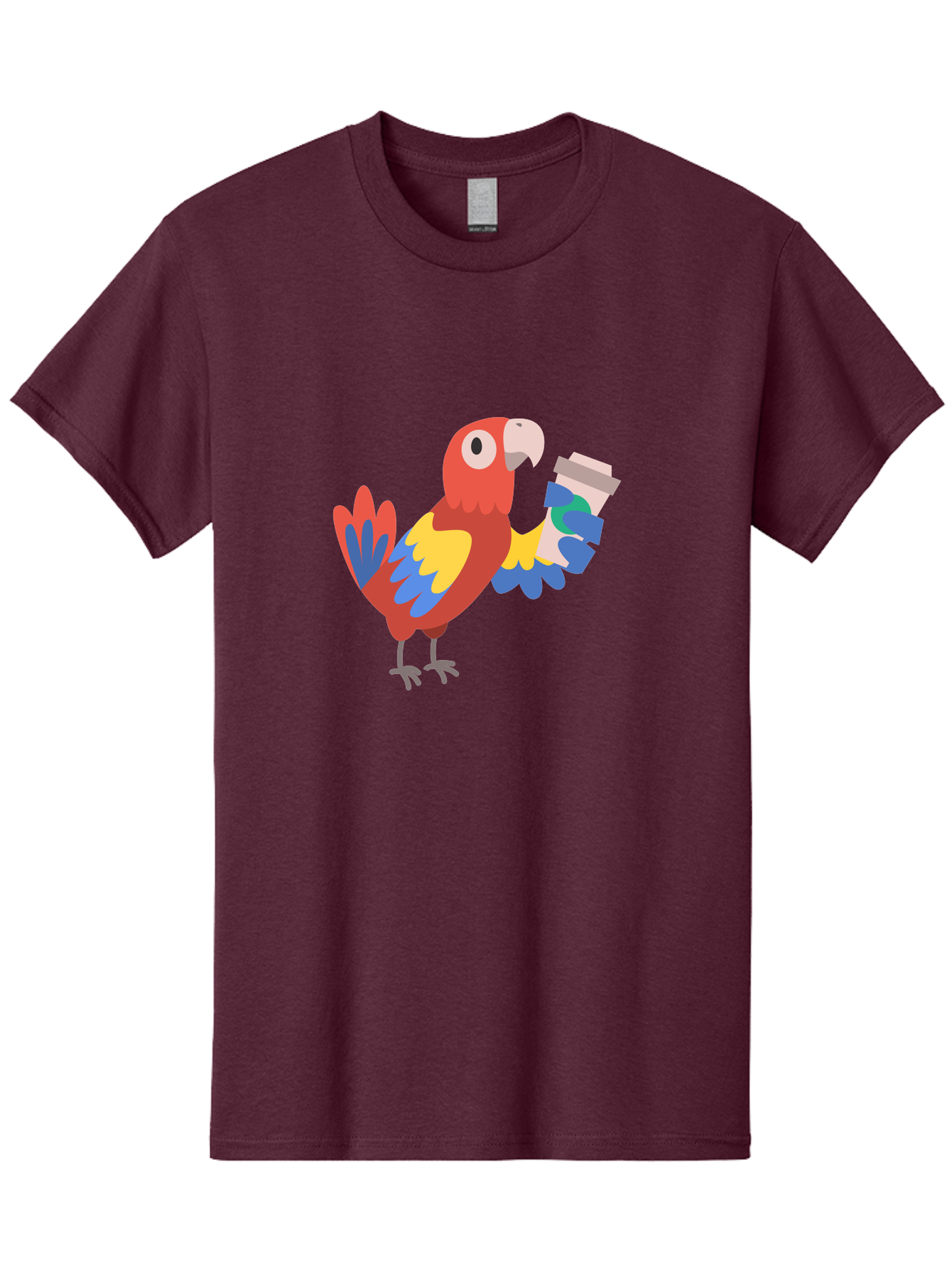 Parrot-Coffee-Cup Men'S Graphic Tee, 100% Cotton, Comfortable Casual Summer Wear, Machine Washable, Parrot Holding Coffee, Cartoon Parrot, Colorful Bird, Coffee Lover, Vibrant Plumage, Cartoon Character, Funny Parrot, Coffee Break, Aab859