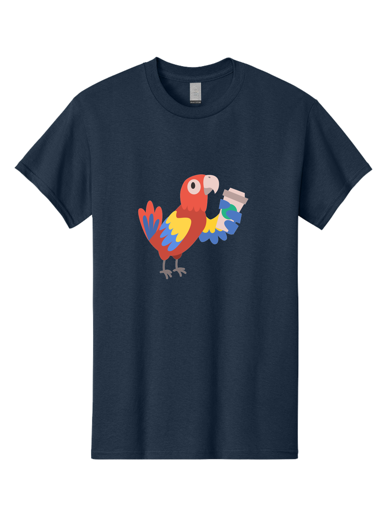 Parrot-Coffee-Cup Men'S Graphic Tee, 100% Cotton, Comfortable Casual Summer Wear, Machine Washable, Parrot Holding Coffee, Cartoon Parrot, Colorful Bird, Coffee Lover, Vibrant Plumage, Cartoon Character, Funny Parrot, Coffee Break, Aab859