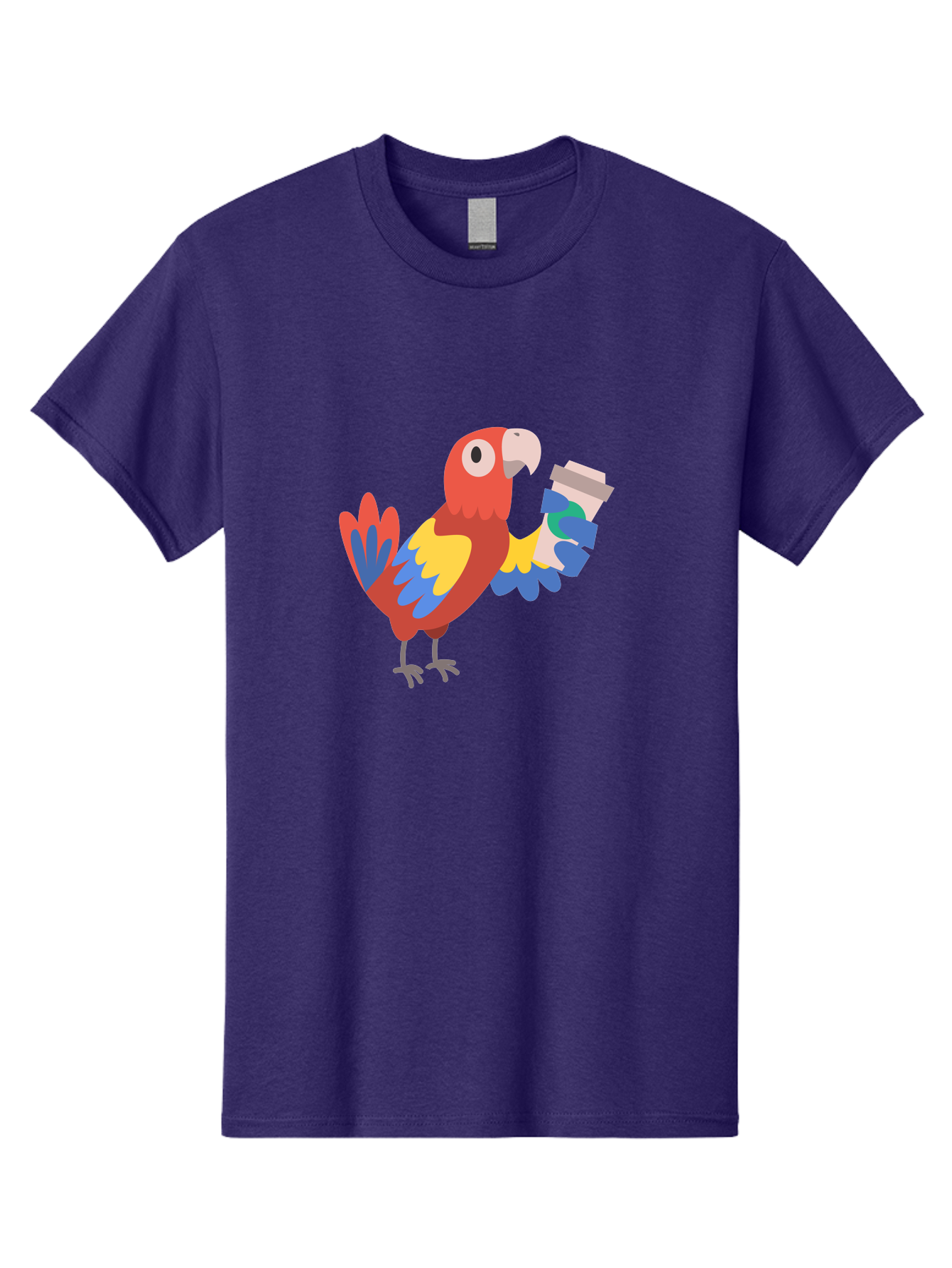 Parrot-Coffee-Cup Men'S Graphic Tee, 100% Cotton, Comfortable Casual Summer Wear, Machine Washable, Parrot Holding Coffee, Cartoon Parrot, Colorful Bird, Coffee Lover, Vibrant Plumage, Cartoon Character, Funny Parrot, Coffee Break, Aab859