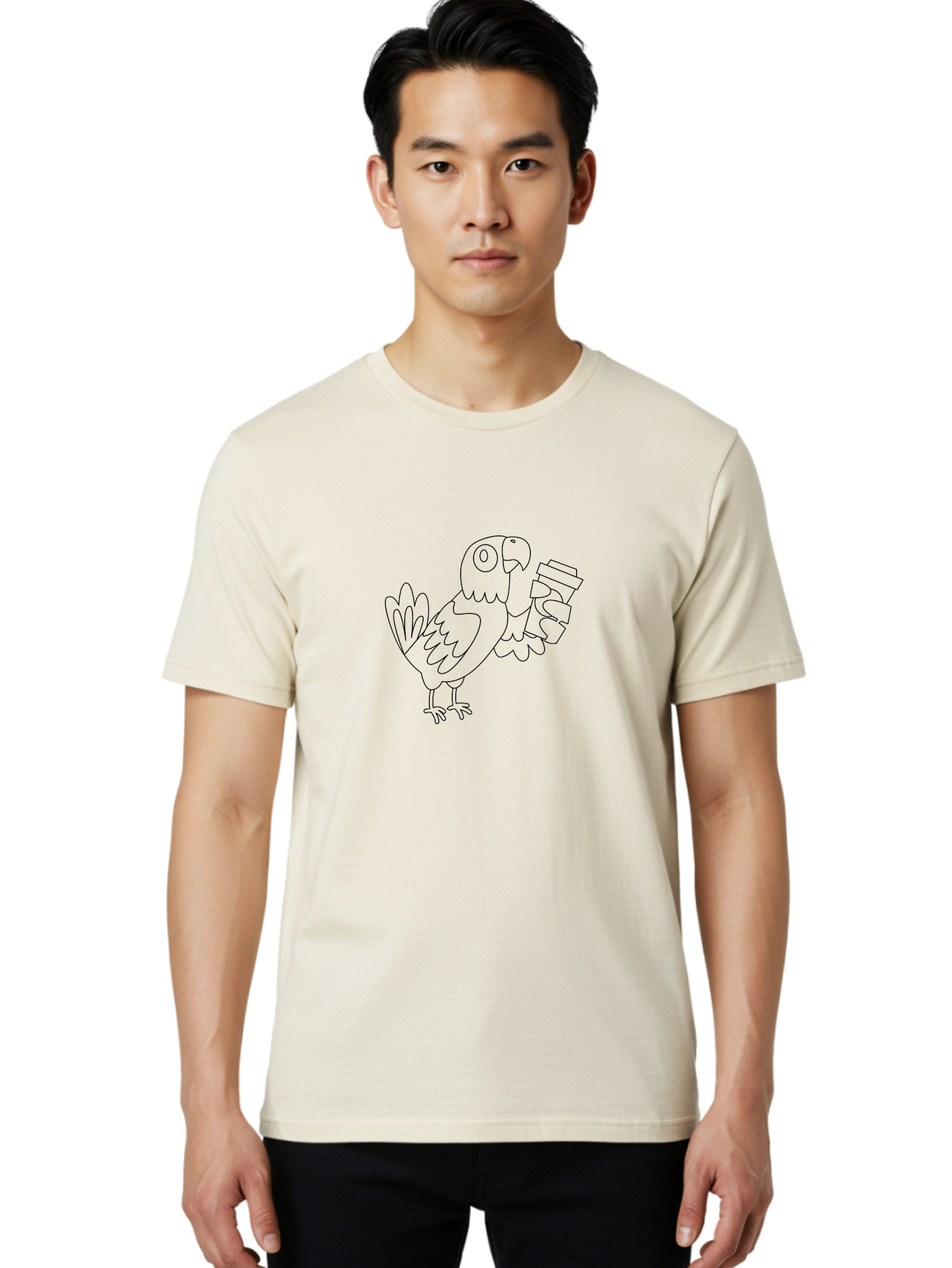 Parrot-Holding-Cups Men'S Graphic Tee, 100% Cotton, Comfortable Casual Summer Wear, Machine Washable, Parrot Holding Coffee, Coffee Lover, Bird With Coffee, Cartoon Parrot, Funny Parrot, Coffee Time Aab861