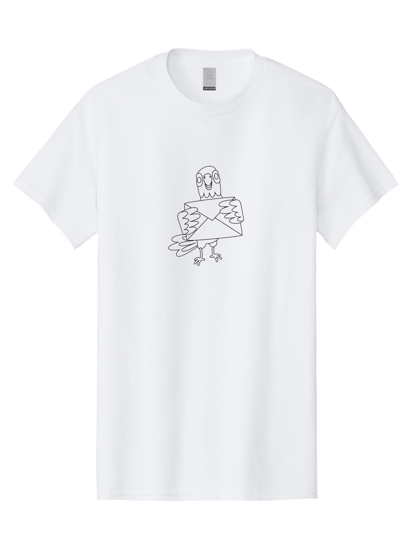 Parrot-Holding-Envelope Men'S Graphic Tee, 100% Cotton, Comfortable Casual Summer Wear, Machine Washable, Parrot Holding Envelope, Cartoon Bird, Simple Illustration, Black And White Drawing, Mail Delivery, Amusing Character, Fowl With Letter Aab862