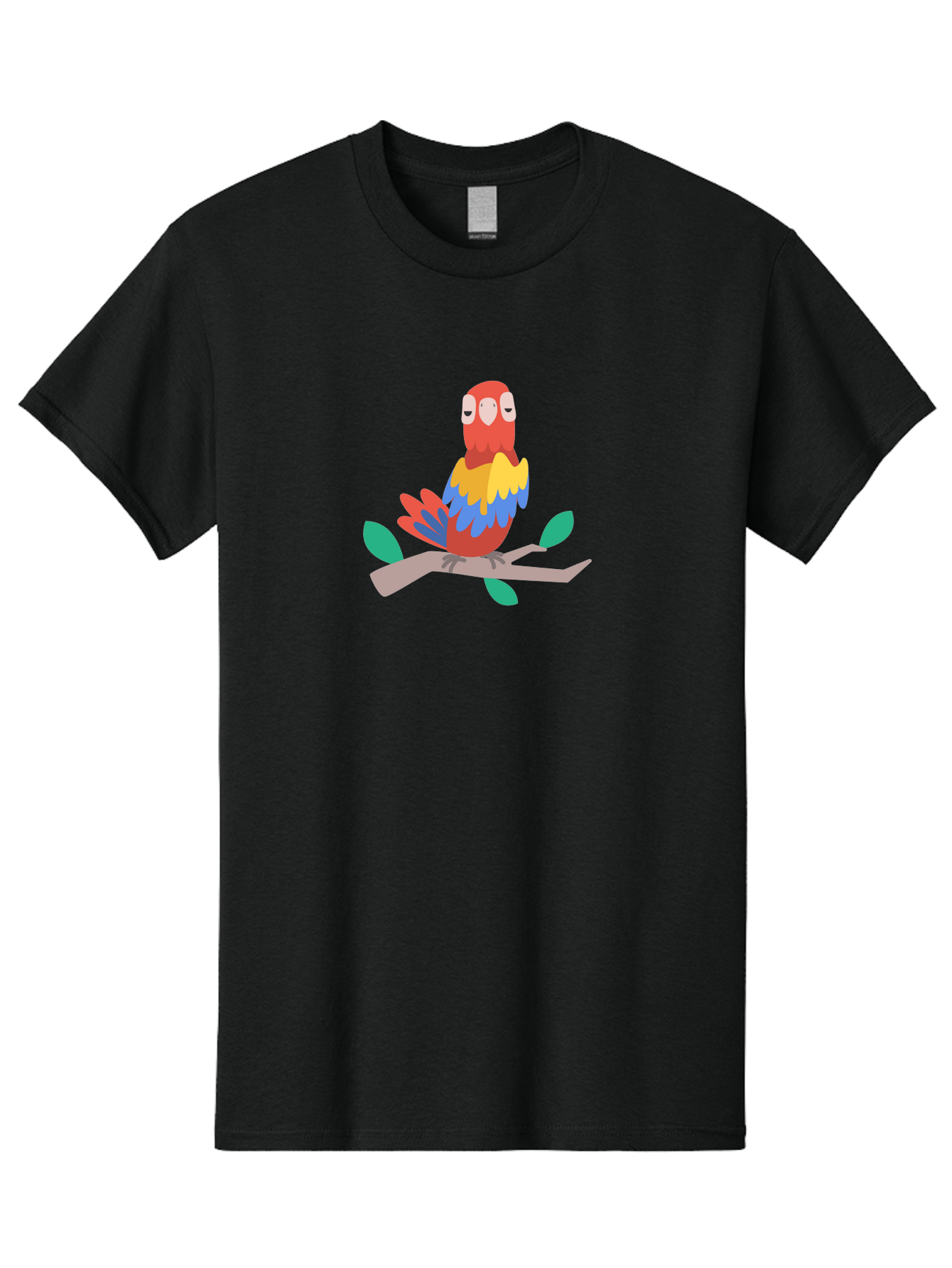 Parrot-On-Branch Men'S Graphic Tee, 100% Cotton, Comfortable Casual Summer Wear, Machine Washable, Colorful Parrot, Cartoon Bird, Vibrant Plumage, Red, Blue, And Yellow Feathers, Sitting On A Tree Branch, Green Leaves, Tropical Bird, Aab865