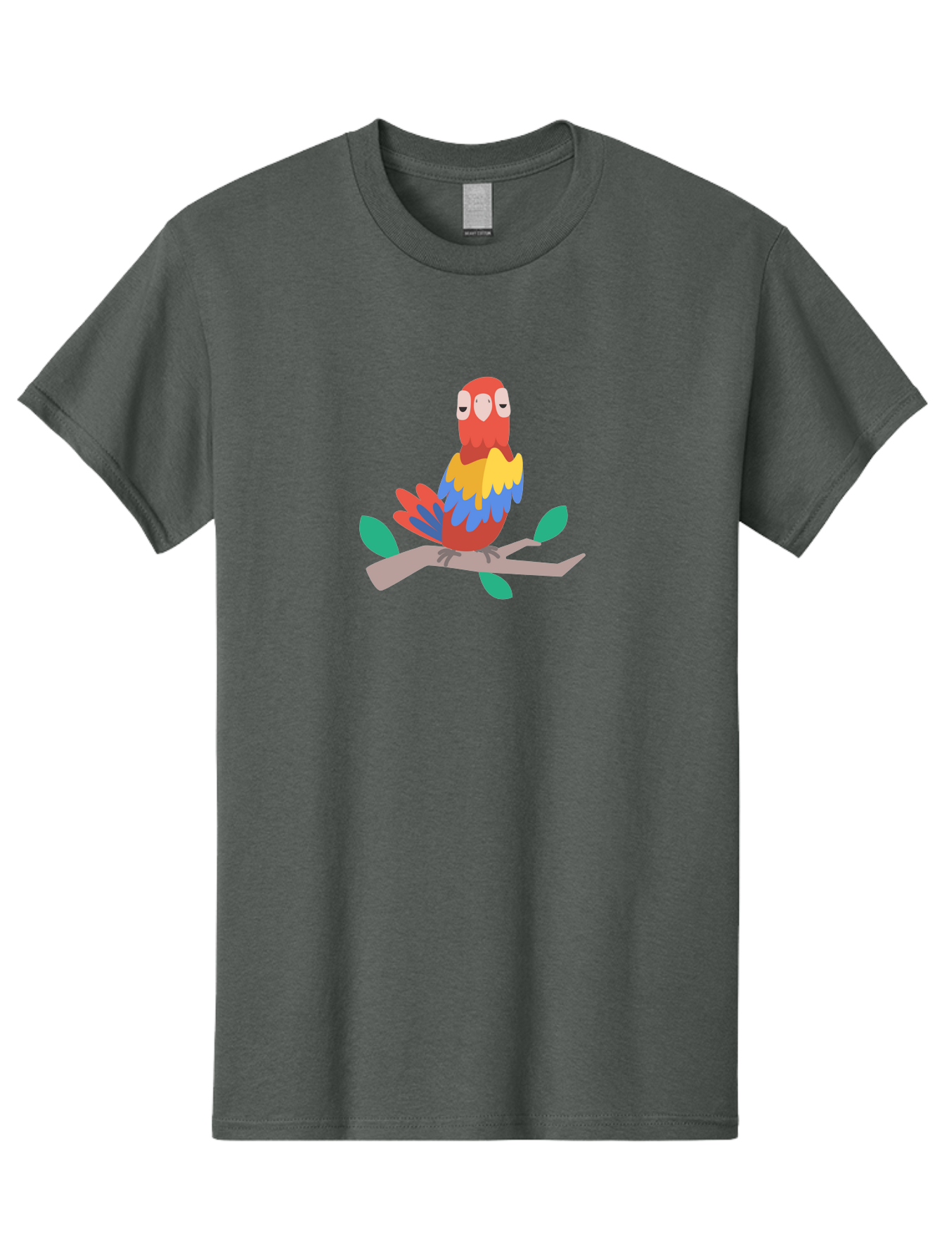 Parrot-On-Branch Men'S Graphic Tee, 100% Cotton, Comfortable Casual Summer Wear, Machine Washable, Colorful Parrot, Cartoon Bird, Vibrant Plumage, Red, Blue, And Yellow Feathers, Sitting On A Tree Branch, Green Leaves, Tropical Bird, Aab865