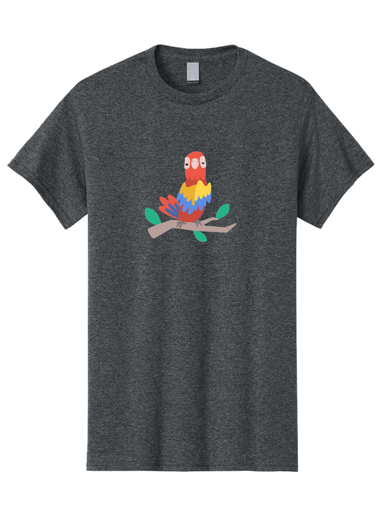 Parrot-On-Branch Men'S Graphic Tee, 100% Cotton, Comfortable Casual Summer Wear, Machine Washable, Colorful Parrot, Cartoon Bird, Vibrant Plumage, Red, Blue, And Yellow Feathers, Sitting On A Tree Branch, Green Leaves, Tropical Bird, Aab865