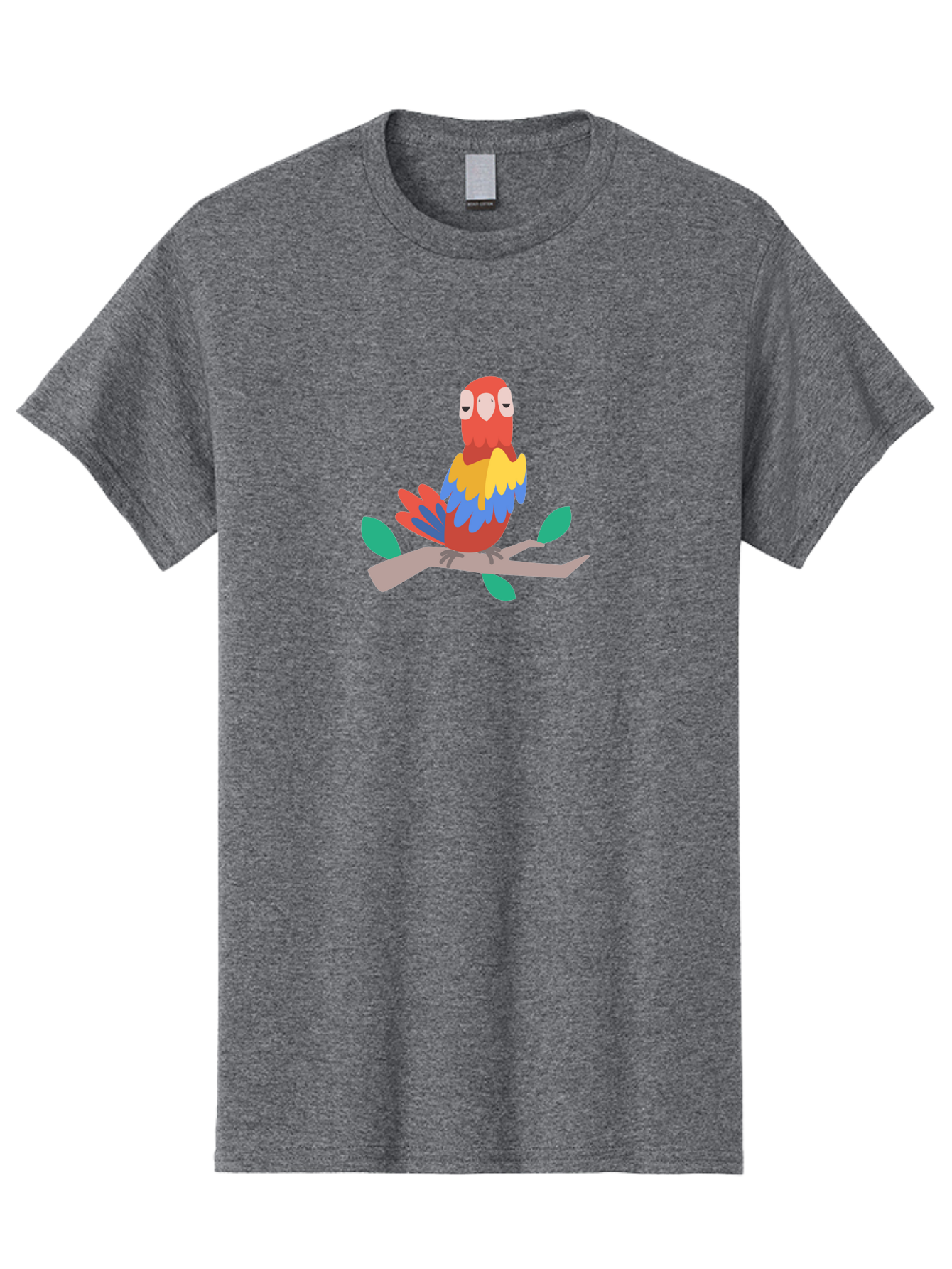 Parrot-On-Branch Men'S Graphic Tee, 100% Cotton, Comfortable Casual Summer Wear, Machine Washable, Colorful Parrot, Cartoon Bird, Vibrant Plumage, Red, Blue, And Yellow Feathers, Sitting On A Tree Branch, Green Leaves, Tropical Bird, Aab865