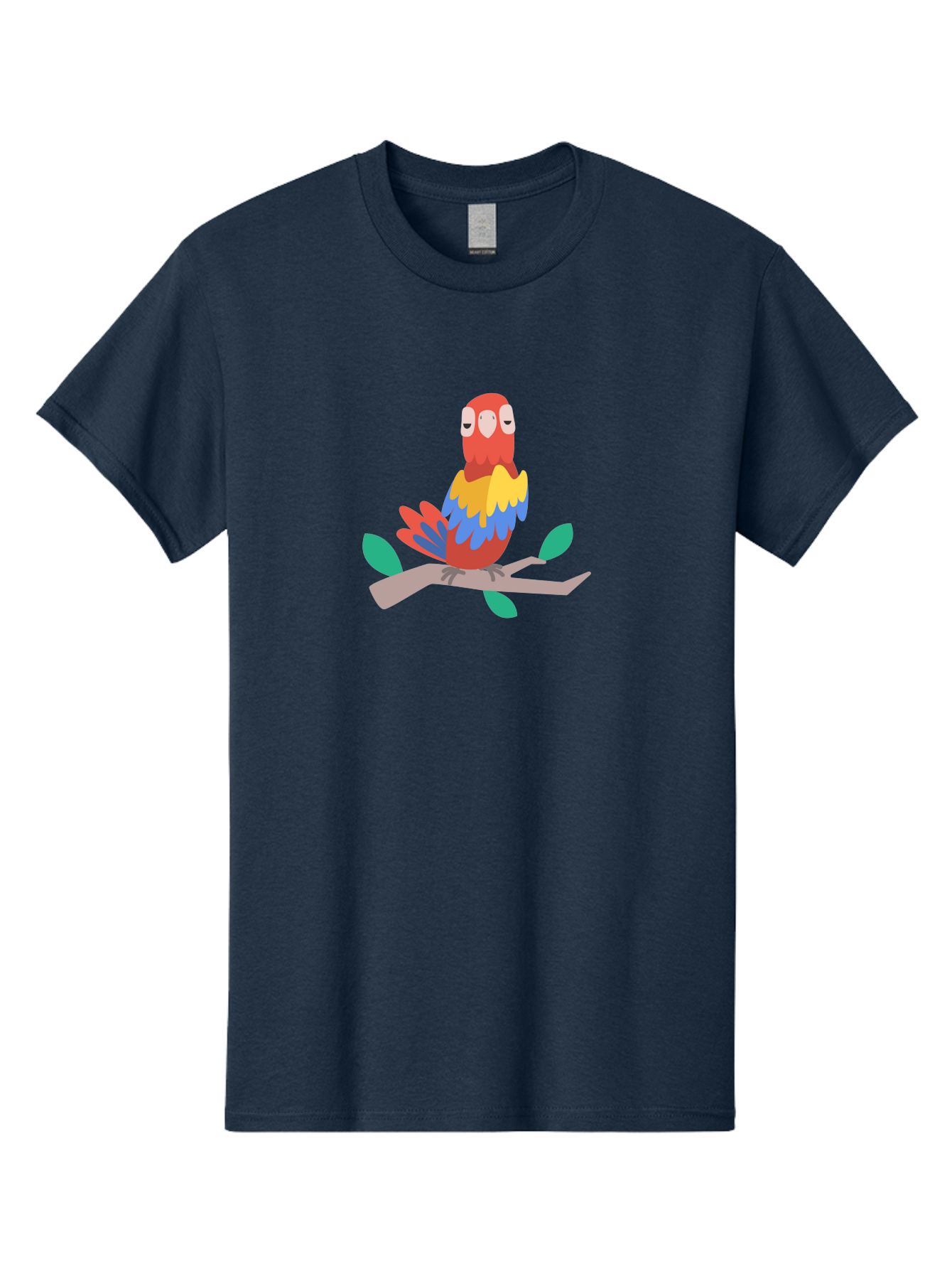 Parrot-On-Branch Men'S Graphic Tee, 100% Cotton, Comfortable Casual Summer Wear, Machine Washable, Colorful Parrot, Cartoon Bird, Vibrant Plumage, Red, Blue, And Yellow Feathers, Sitting On A Tree Branch, Green Leaves, Tropical Bird, Aab865