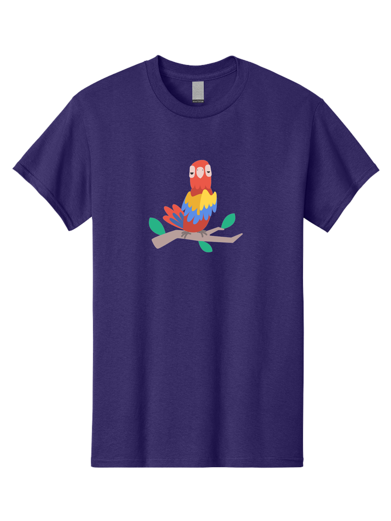 Parrot-On-Branch Men'S Graphic Tee, 100% Cotton, Comfortable Casual Summer Wear, Machine Washable, Colorful Parrot, Cartoon Bird, Vibrant Plumage, Red, Blue, And Yellow Feathers, Sitting On A Tree Branch, Green Leaves, Tropical Bird, Aab865