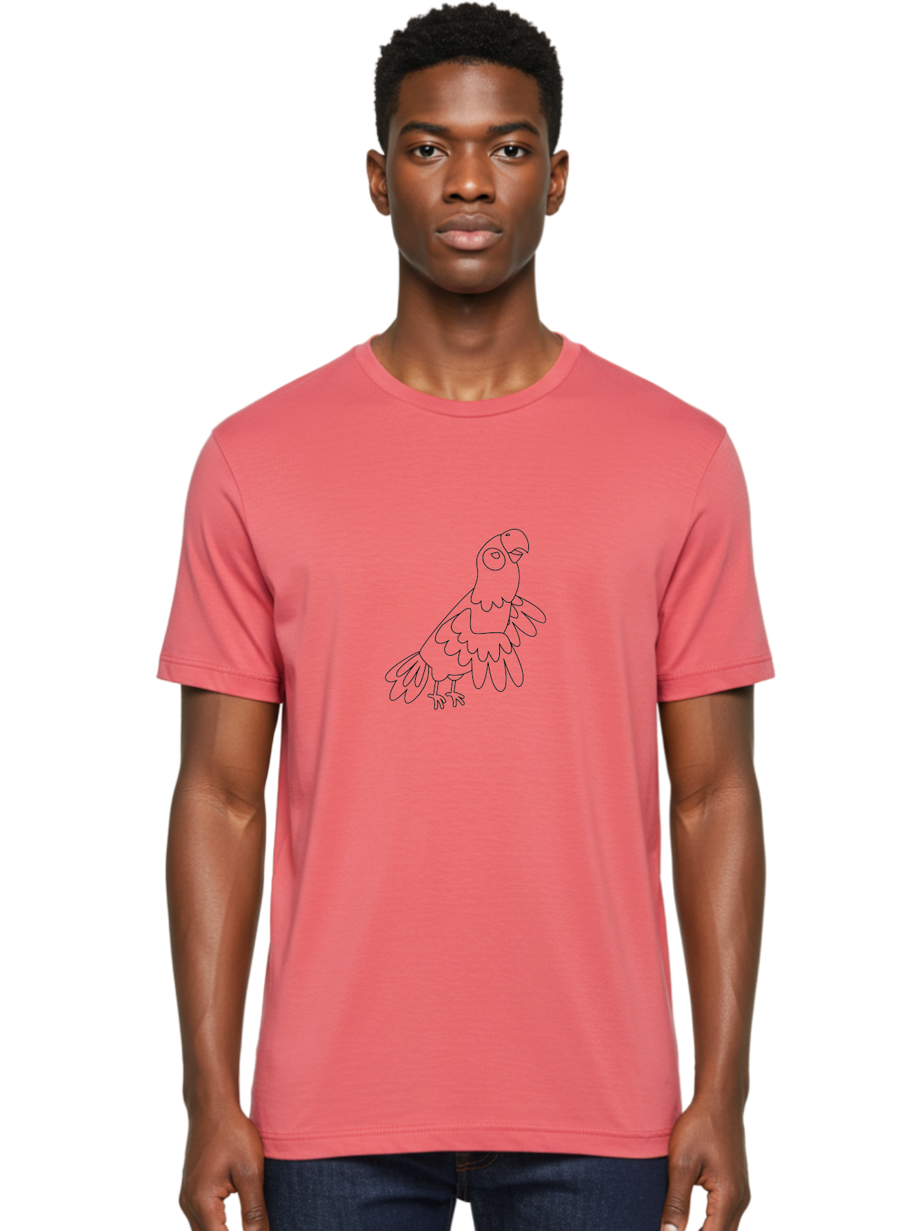 Parrot-Outline Men'S Graphic Tee, 100% Cotton, Comfortable Casual Summer Wear, Machine Washable, Parrot Illustration, Simple Line Art, Bird Drawing, Cartoon Parrot, Minimalist Design, Avian Artwork, Modern Illustration Aab866
