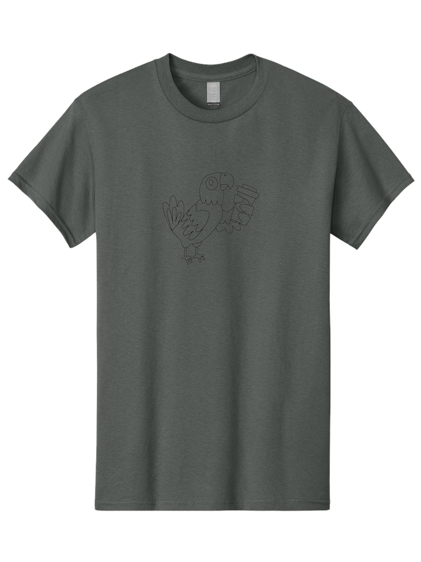 Parrot-With-Coffee Men'S Graphic Tee, 100% Cotton, Comfortable Casual Summer Wear, Machine Washable, Parrot Holding Coffee Cup, Cartoon Bird, Coffee Lover, Funny Animal, Quirky Character, Line Art, Simple Design, Humorous Illustration Aab868