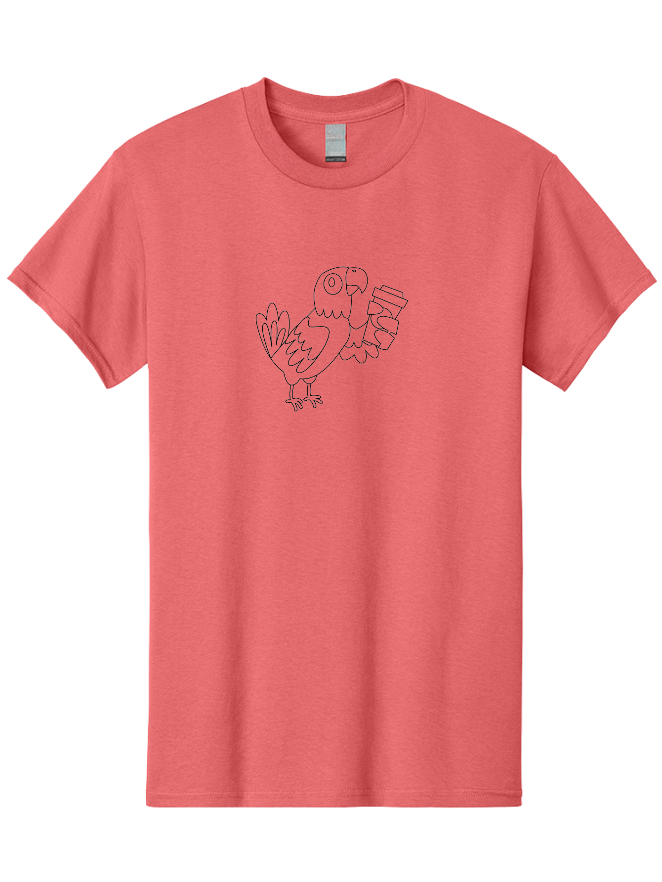Parrot-With-Coffee Men'S Graphic Tee, 100% Cotton, Comfortable Casual Summer Wear, Machine Washable, Parrot Holding Coffee Cup, Cartoon Bird, Coffee Lover, Funny Animal, Quirky Character, Line Art, Simple Design, Humorous Illustration Aab868