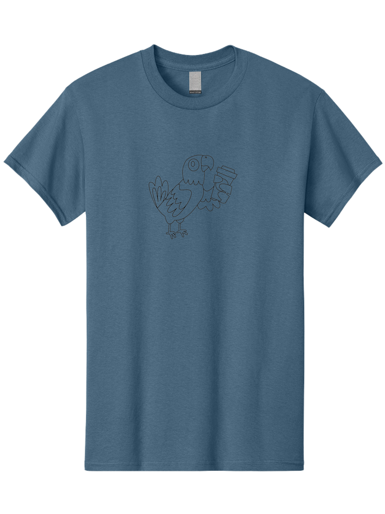 Parrot-With-Coffee Men'S Graphic Tee, 100% Cotton, Comfortable Casual Summer Wear, Machine Washable, Parrot Holding Coffee Cup, Cartoon Bird, Coffee Lover, Funny Animal, Quirky Character, Line Art, Simple Design, Humorous Illustration Aab868