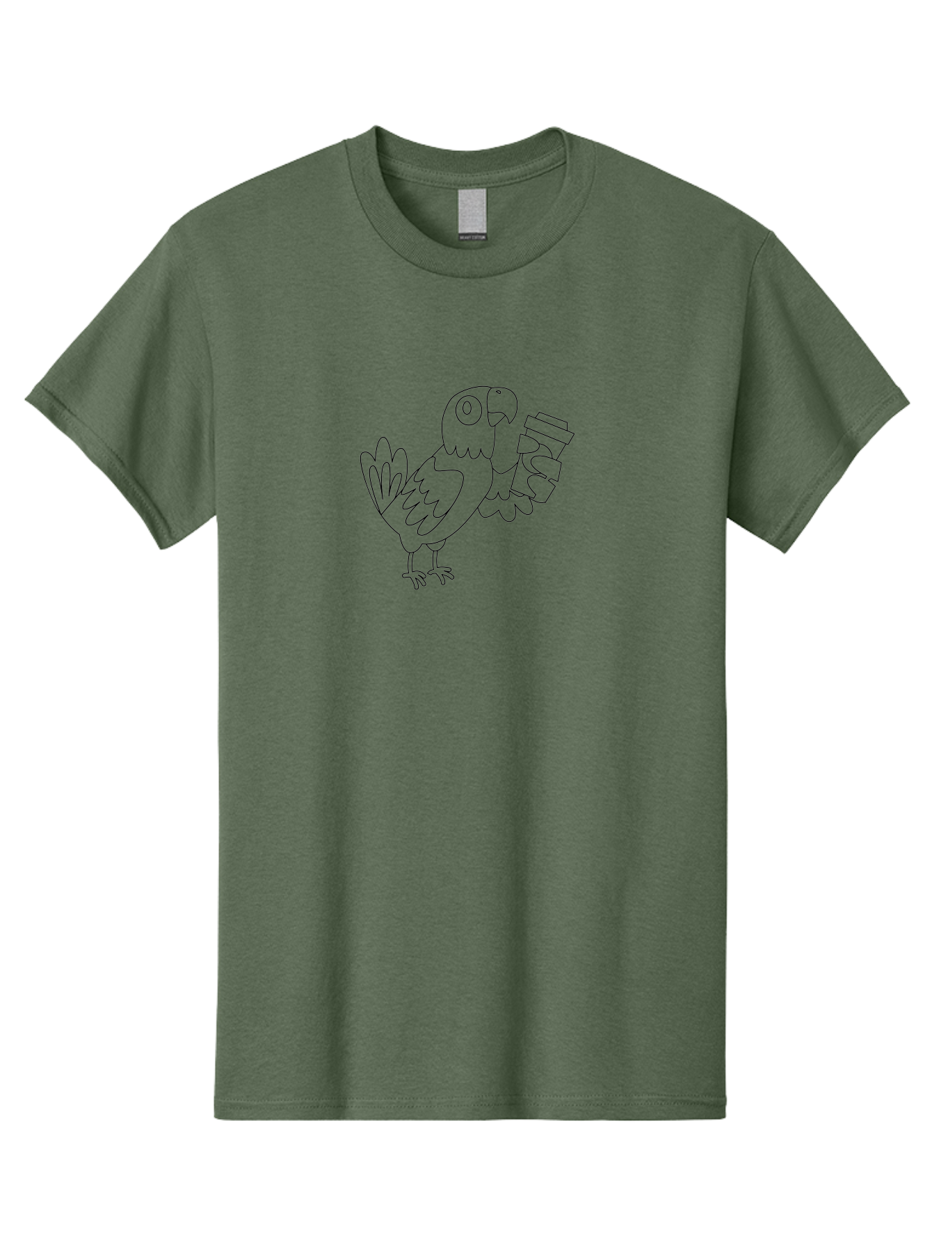 Parrot-With-Coffee Men'S Graphic Tee, 100% Cotton, Comfortable Casual Summer Wear, Machine Washable, Parrot Holding Coffee Cup, Cartoon Bird, Coffee Lover, Funny Animal, Quirky Character, Line Art, Simple Design, Humorous Illustration Aab868