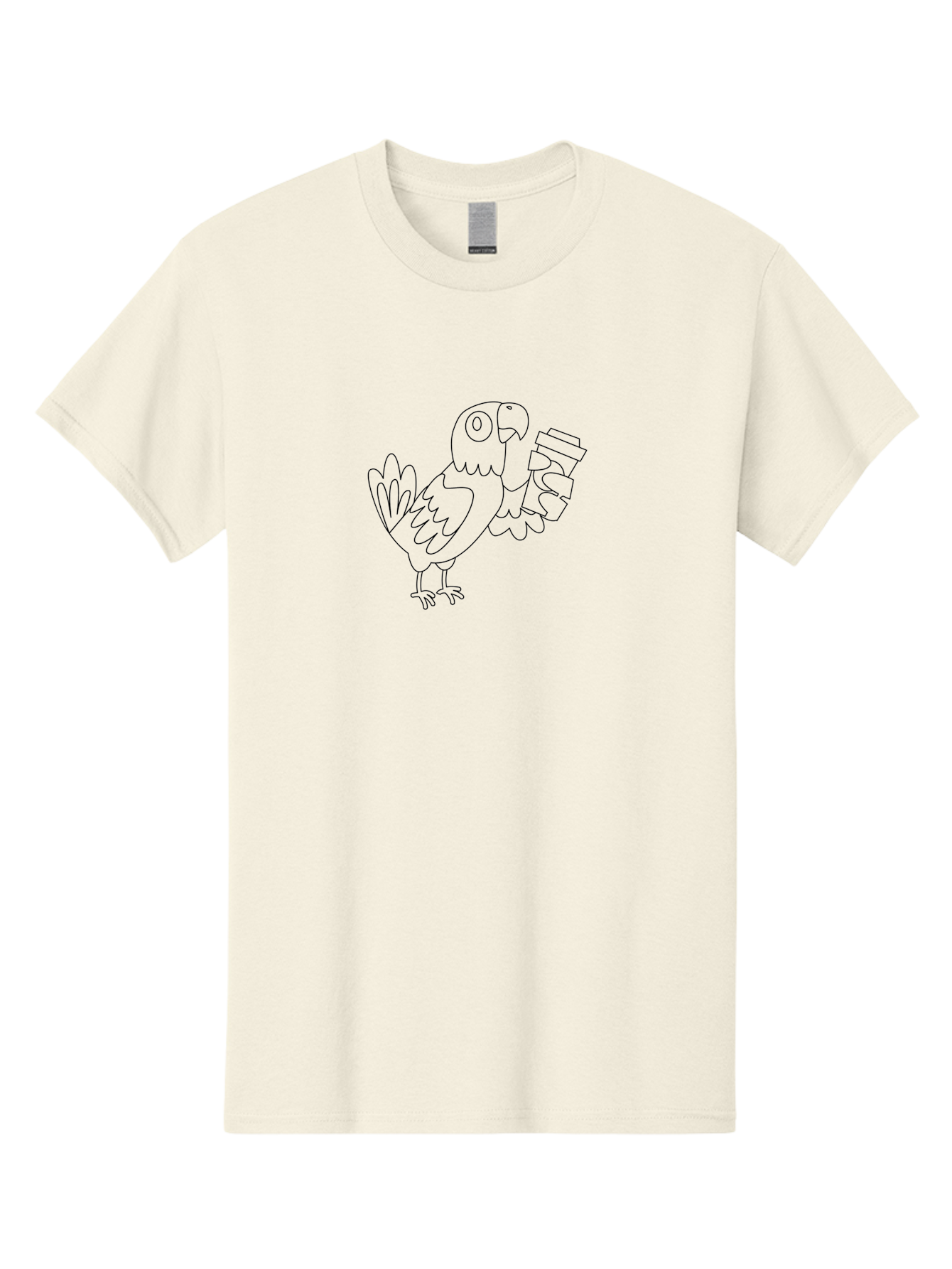 Parrot-With-Coffee Men'S Graphic Tee, 100% Cotton, Comfortable Casual Summer Wear, Machine Washable, Parrot Holding Coffee Cup, Cartoon Bird, Coffee Lover, Funny Animal, Quirky Character, Line Art, Simple Design, Humorous Illustration Aab868