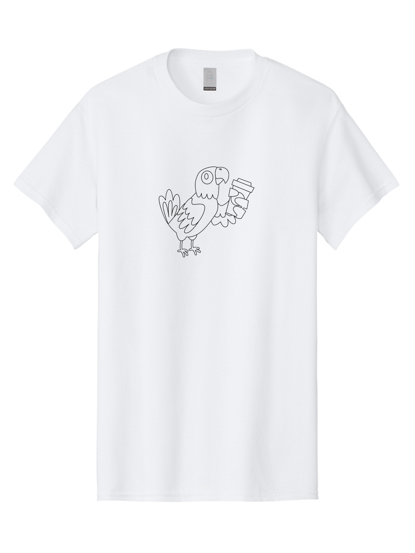 Parrot-With-Coffee Men'S Graphic Tee, 100% Cotton, Comfortable Casual Summer Wear, Machine Washable, Parrot Holding Coffee Cup, Cartoon Bird, Coffee Lover, Funny Animal, Quirky Character, Line Art, Simple Design, Humorous Illustration Aab868