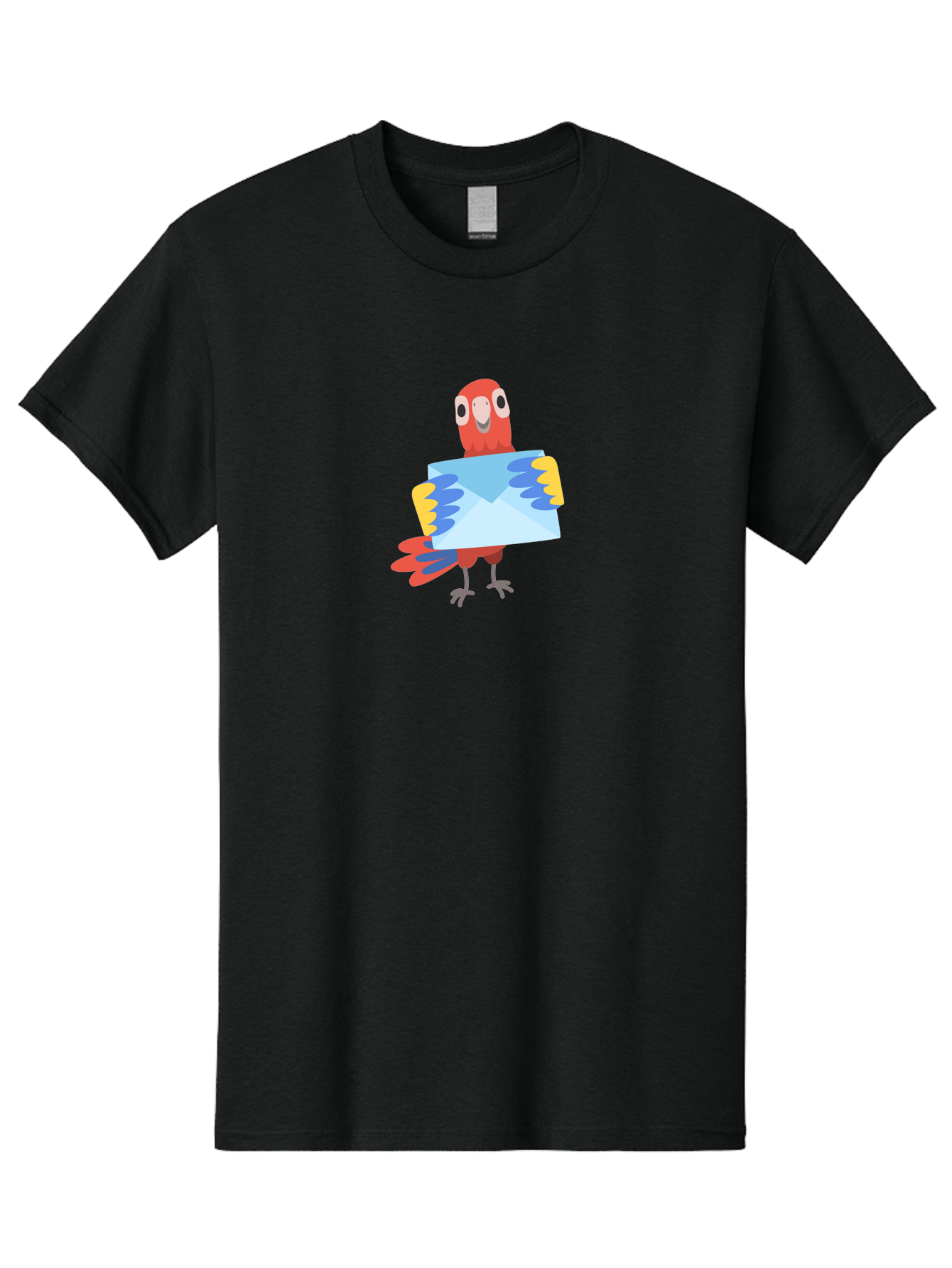 Parrot-With-Envelope Men'S Graphic Tee, 100% Cotton, Comfortable Casual Summer Wear, Machine Washable, Cartoon Parrot, Red Parrot, Colorful Wings, Blue Envelope, Email Concept, Digital Communication, Vibrant Colors, Playful Design, Aab870